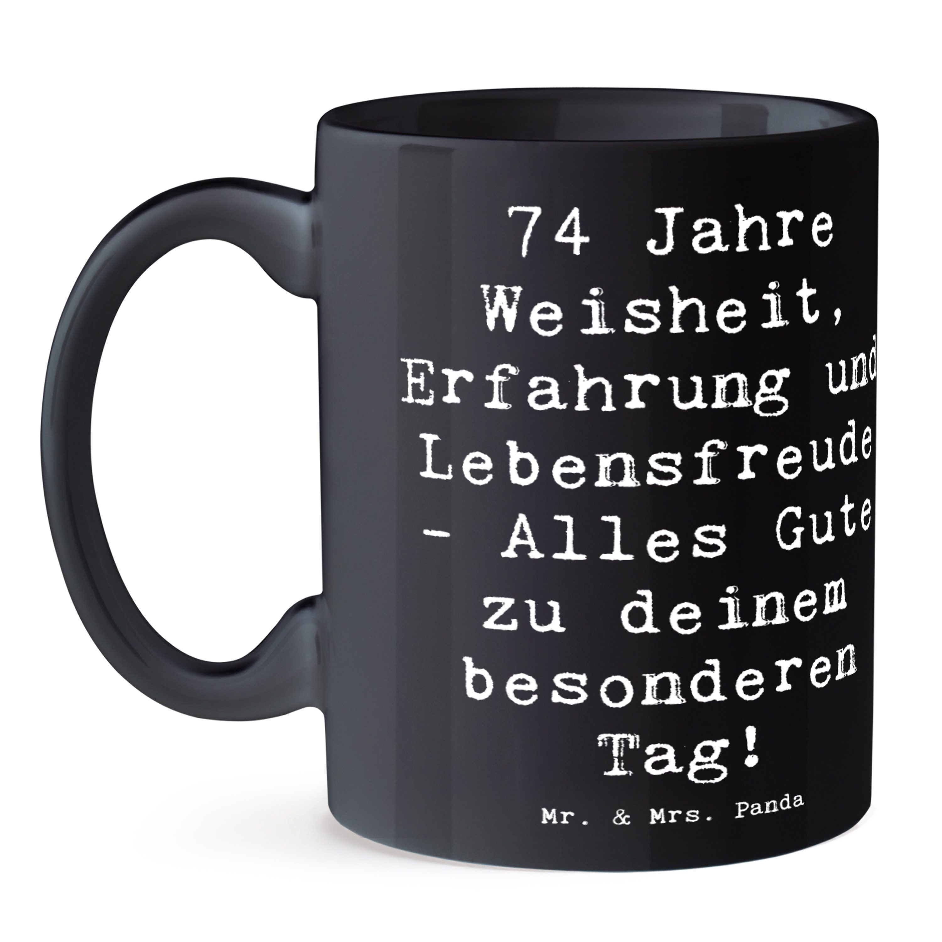 Mr. & Mrs. Panda Tasse Spruch 74. Geburtstag, Pott, Schwarz, Teetasse, 74 Jahre, Geburtstag, Keramik, kakaobecher Henkelbecher Keramiktasse