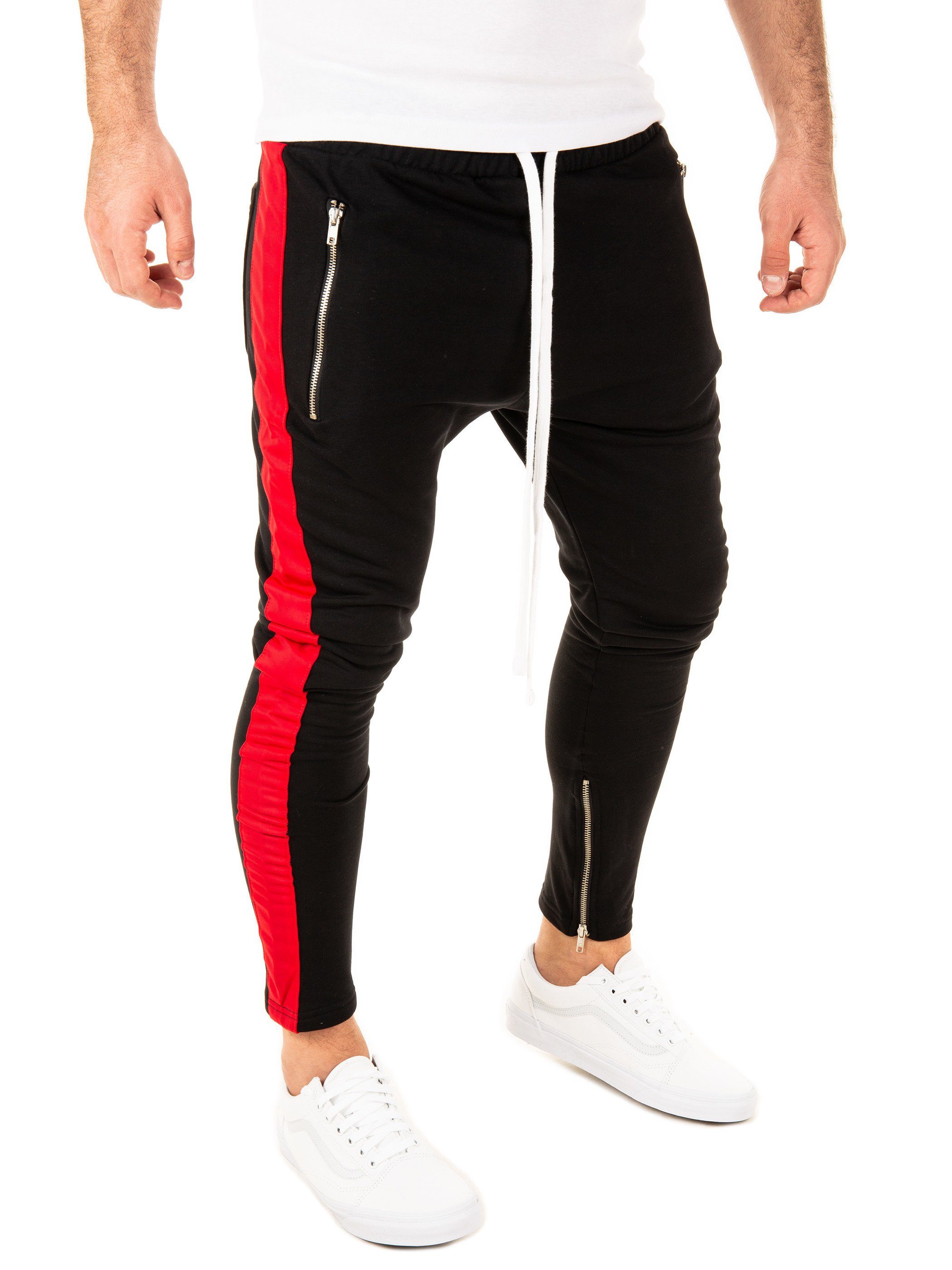 Pittman Jogginghose PITTMAN - Retro Track Pant Zip (1-tlg) mit elastischem, Bund mit Kordelzug Schwarz (black / red 1602)