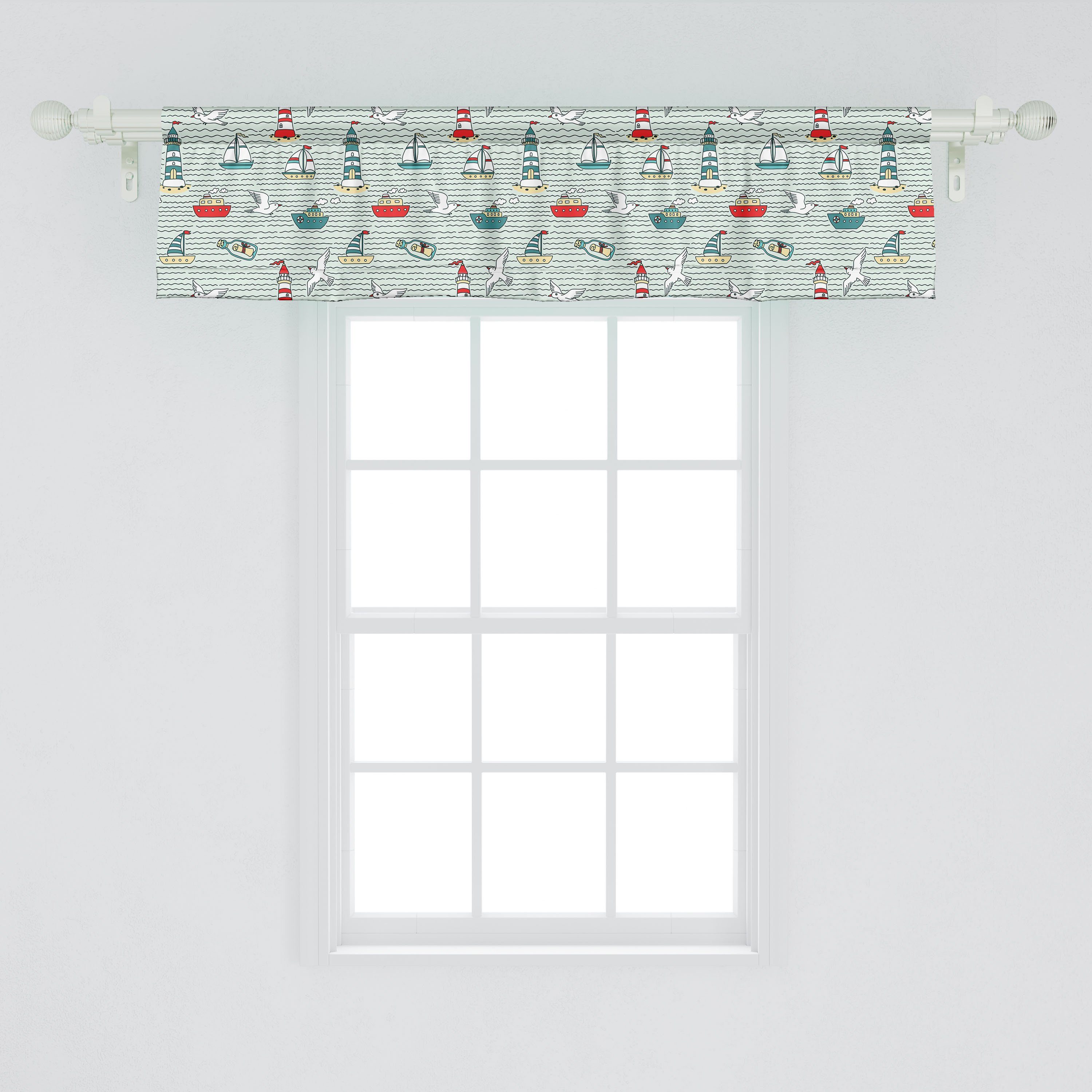 Scheibengardine Vorhang Volant für Küche Meldung-Flasche Microfaser, Schlafzimmer Stangentasche, Leuchtturm mit Dekor Abakuhaus, Gulls