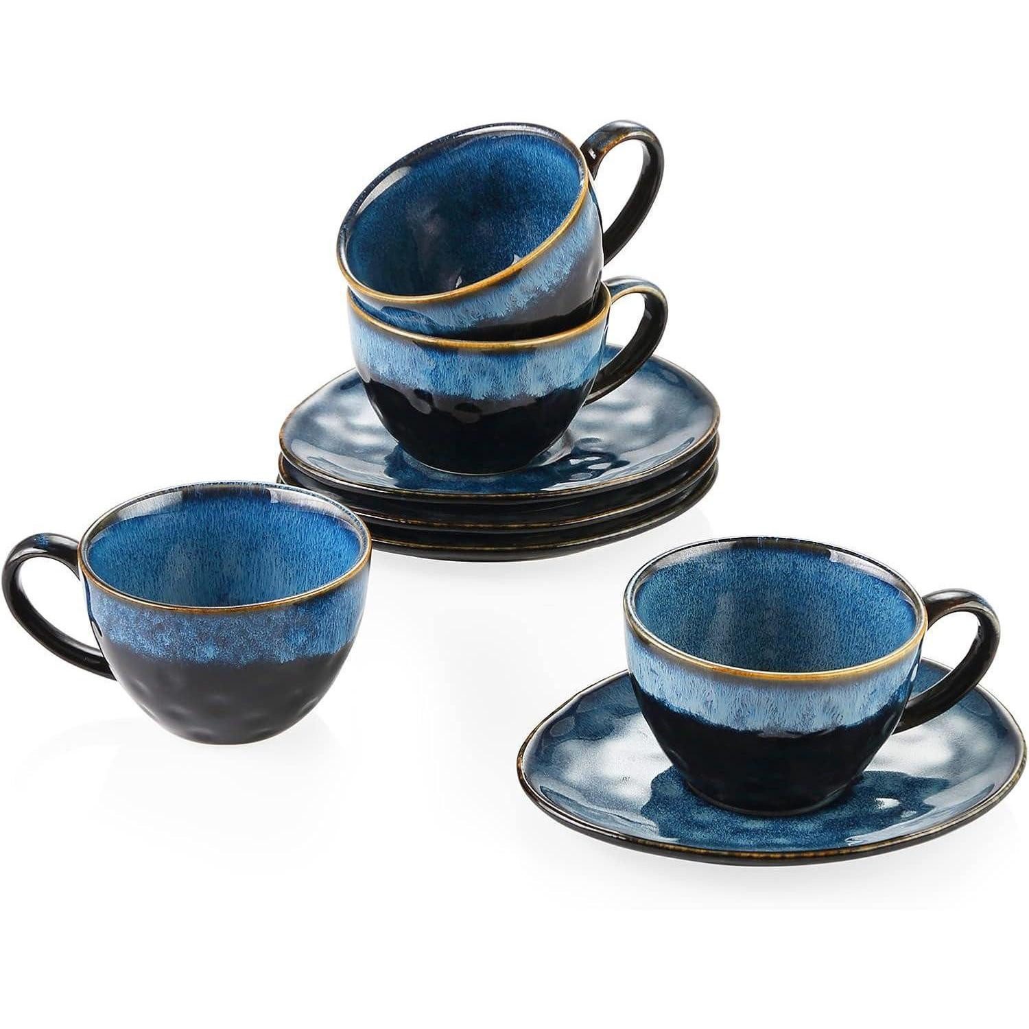 LuxusKollektion Kaffeeservice Kaffeeservice Steingut STARRY 8-teilig blau Vintage Look für 4