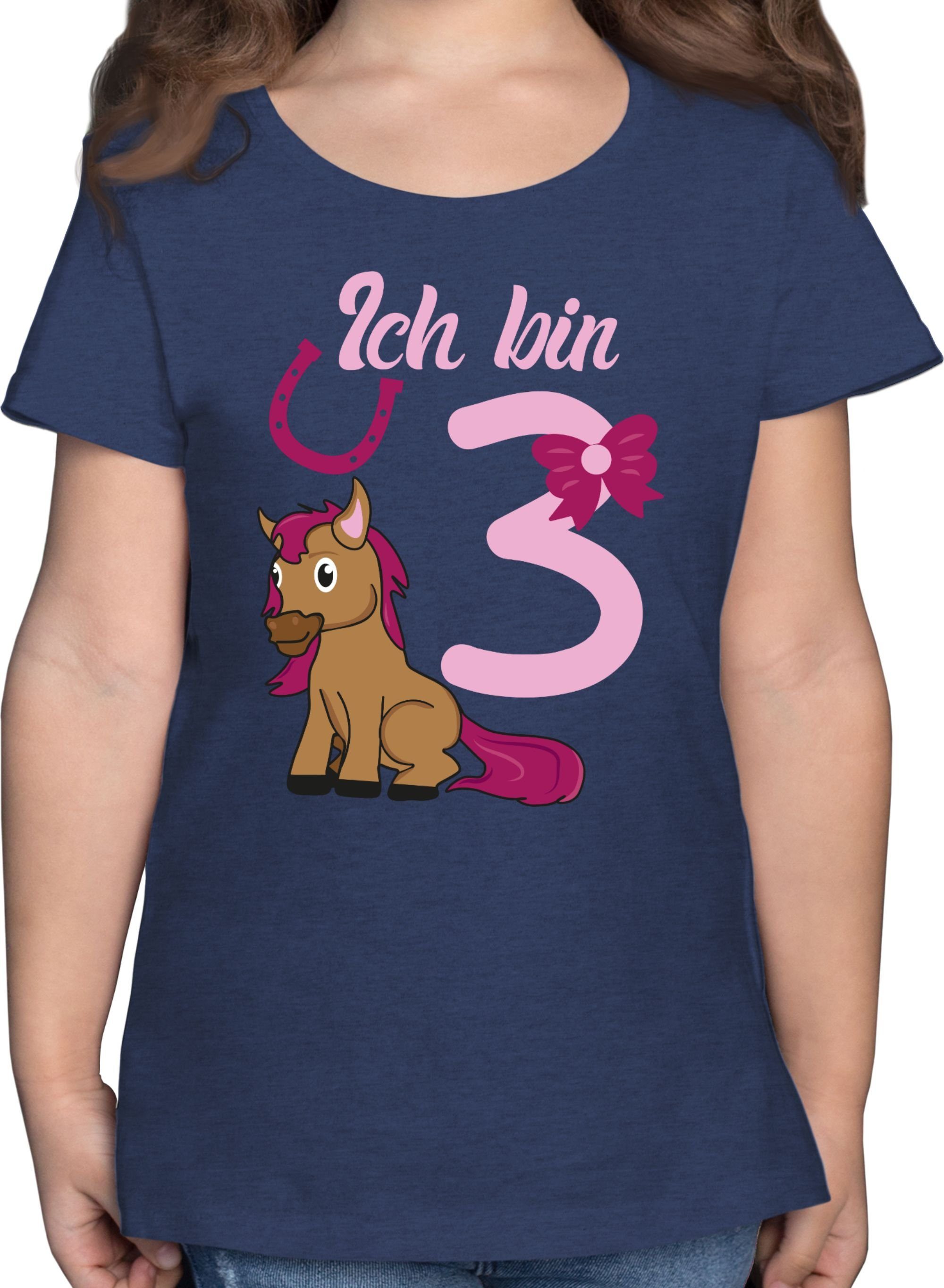 Shirtracer T-Shirt Ich bin drei Pferd rosa 3. Geburtstag 3 Dunkelblau Meliert