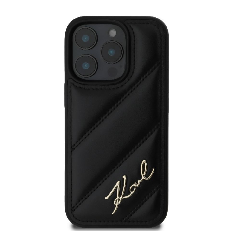 KARL LAGERFELD Handyhülle iPhone 16 Pro Max Kunstleder schwarz Logo Metall 6,9 Zoll, Kantenschutz