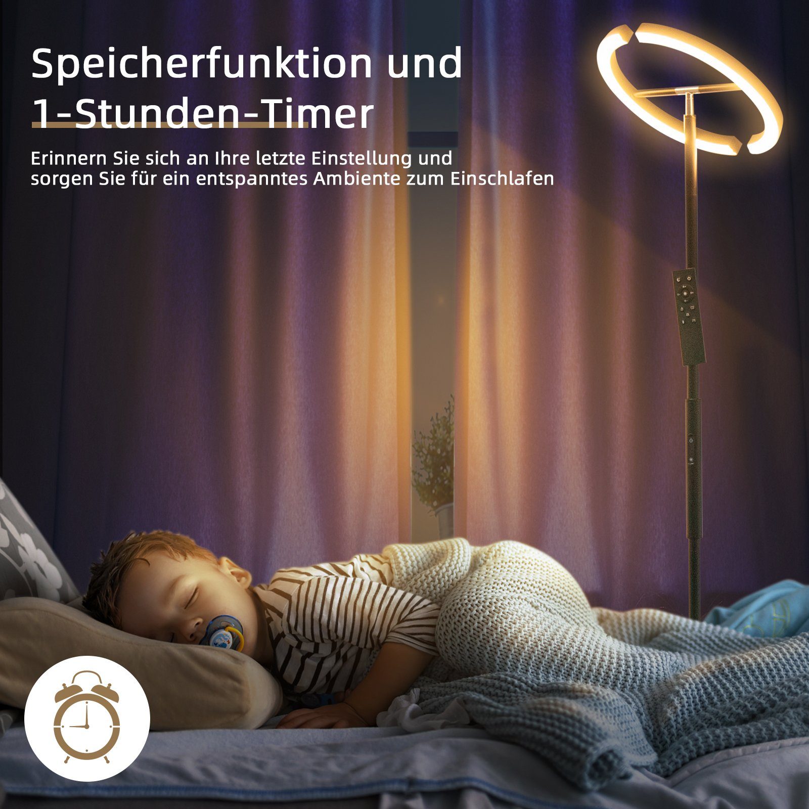 COSTWAY LED Stehlampe, stufenlos dimmbar, Timer Memory mit Funktion 1H &