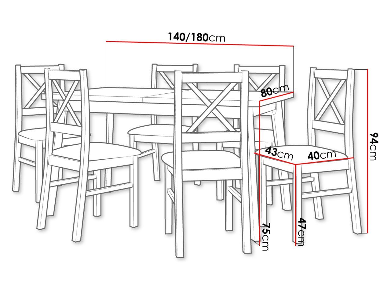 (7er-Set, 6x DR-011, V, XI), den Esstisch Tisch für Essgruppe Nilo MIRJAN24 sich Stühle Oslo unter befinden der Einlegeplatte Tischplatte