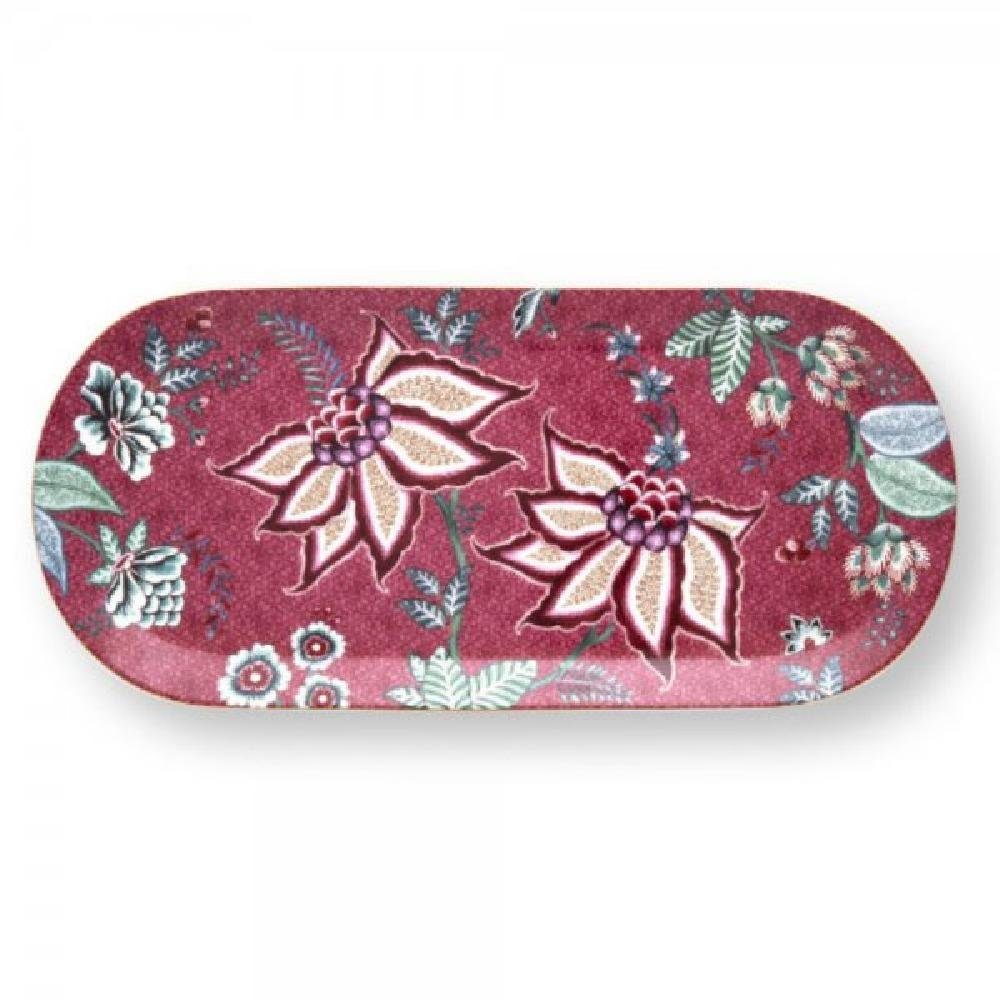 PiP Studio Tortenplatte Kuchenplatte Flower Festival Dark Pink, mit  Blütenmotiven und Goldrand