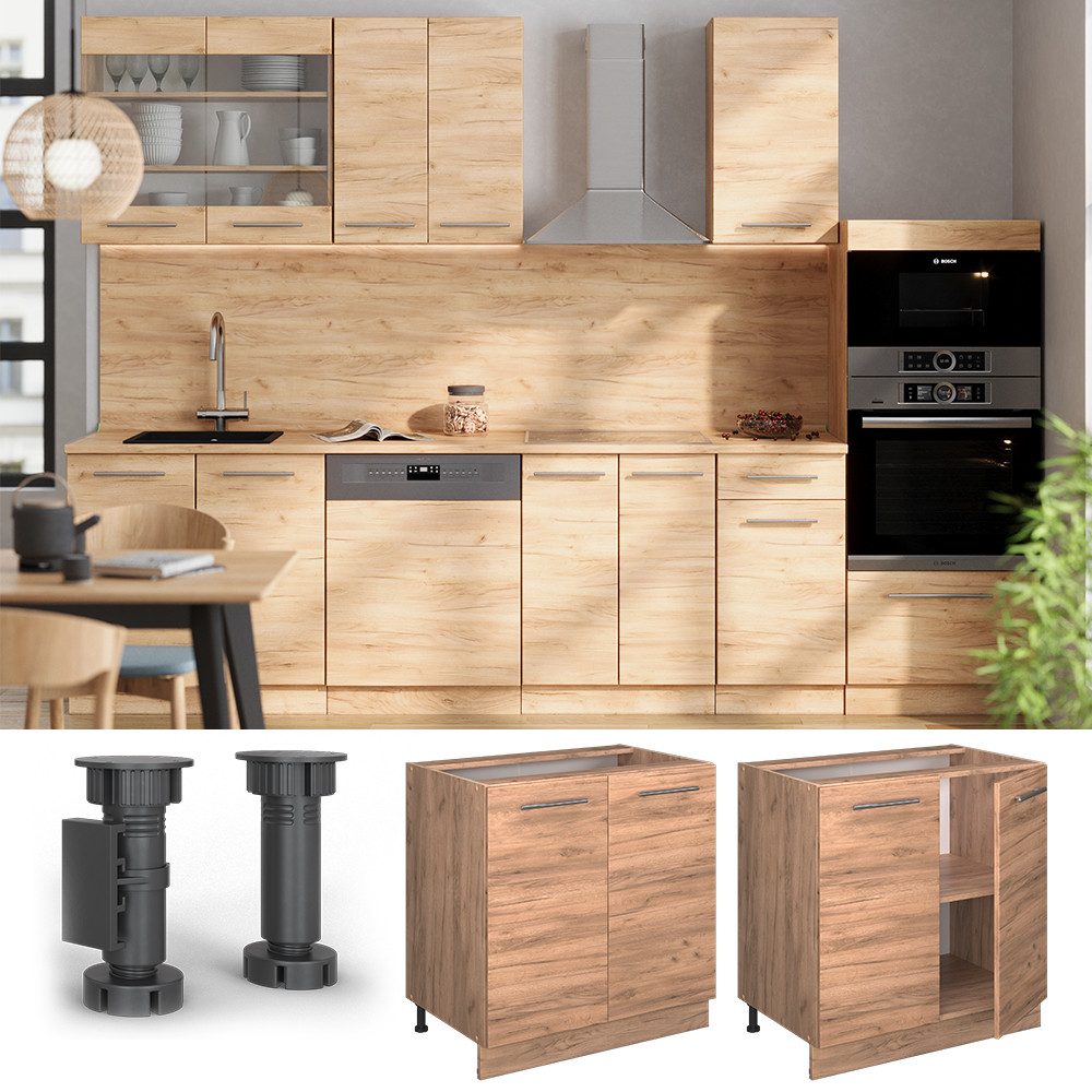 Vicco Unterschrank Fame-Line, Goldkraft Eiche/Goldkraft Eiche, 80 cm mit Regal, ohne A... (1-St)
