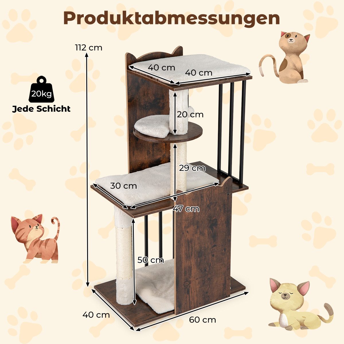 COSTWAY Kratzbaum, Katzenbaum, Kletterbaum mit abnehmbaren Kissen