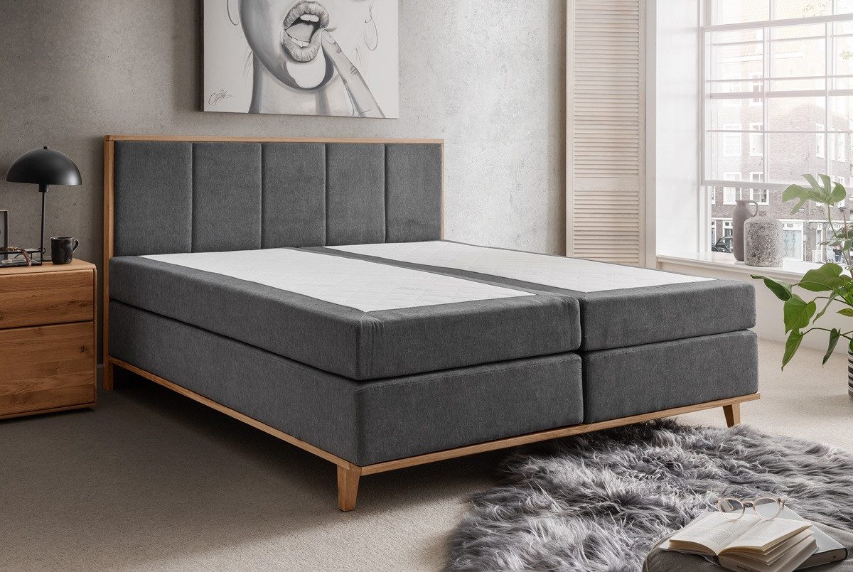 Main Möbel Boxspringbett Boxspringbett 'Niklas' 180x200cm Eiche Stoff anthrazit
