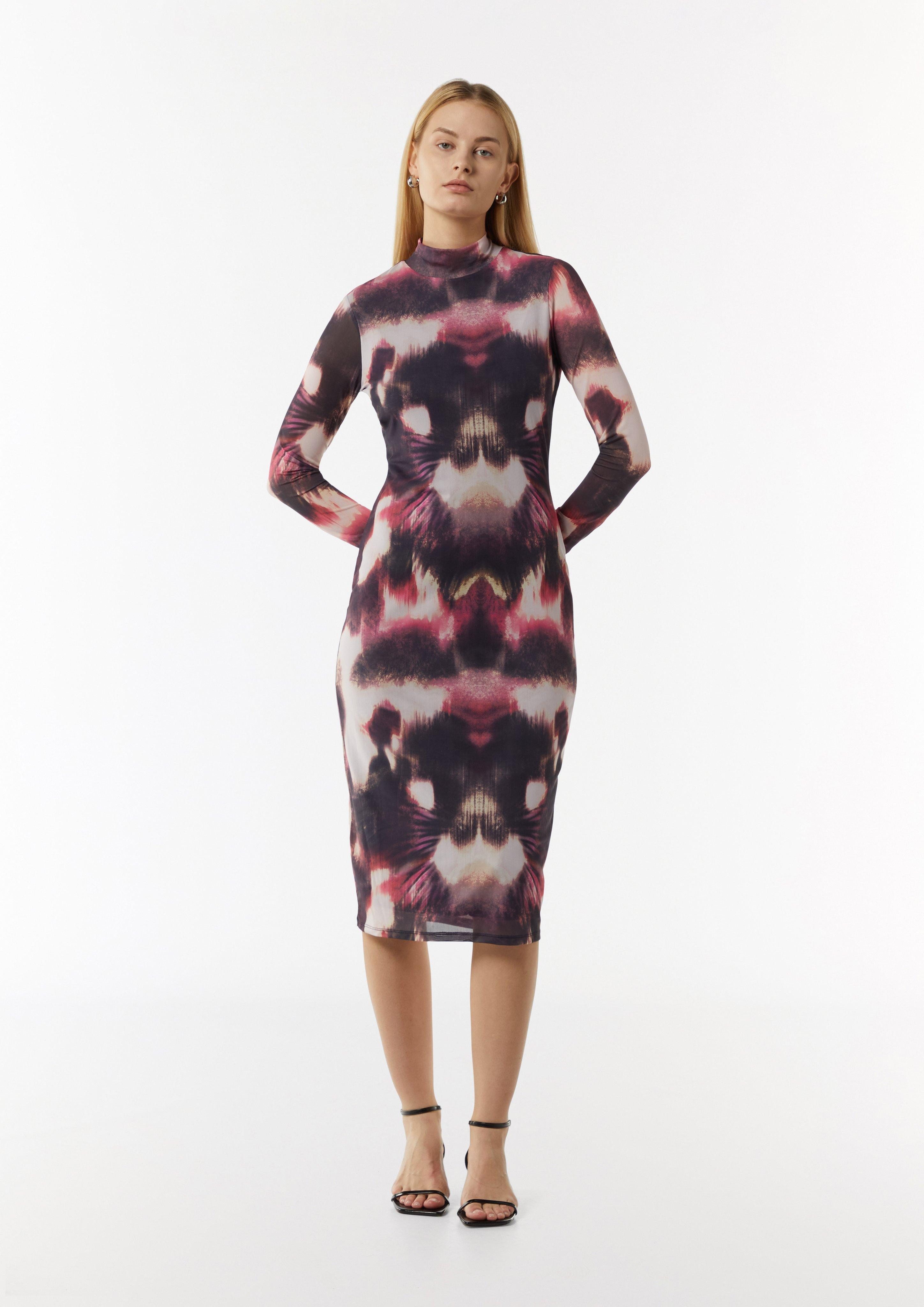 Comma Maxikleid Mesh-Kleid in Midi-Länge Raffung günstig online kaufen