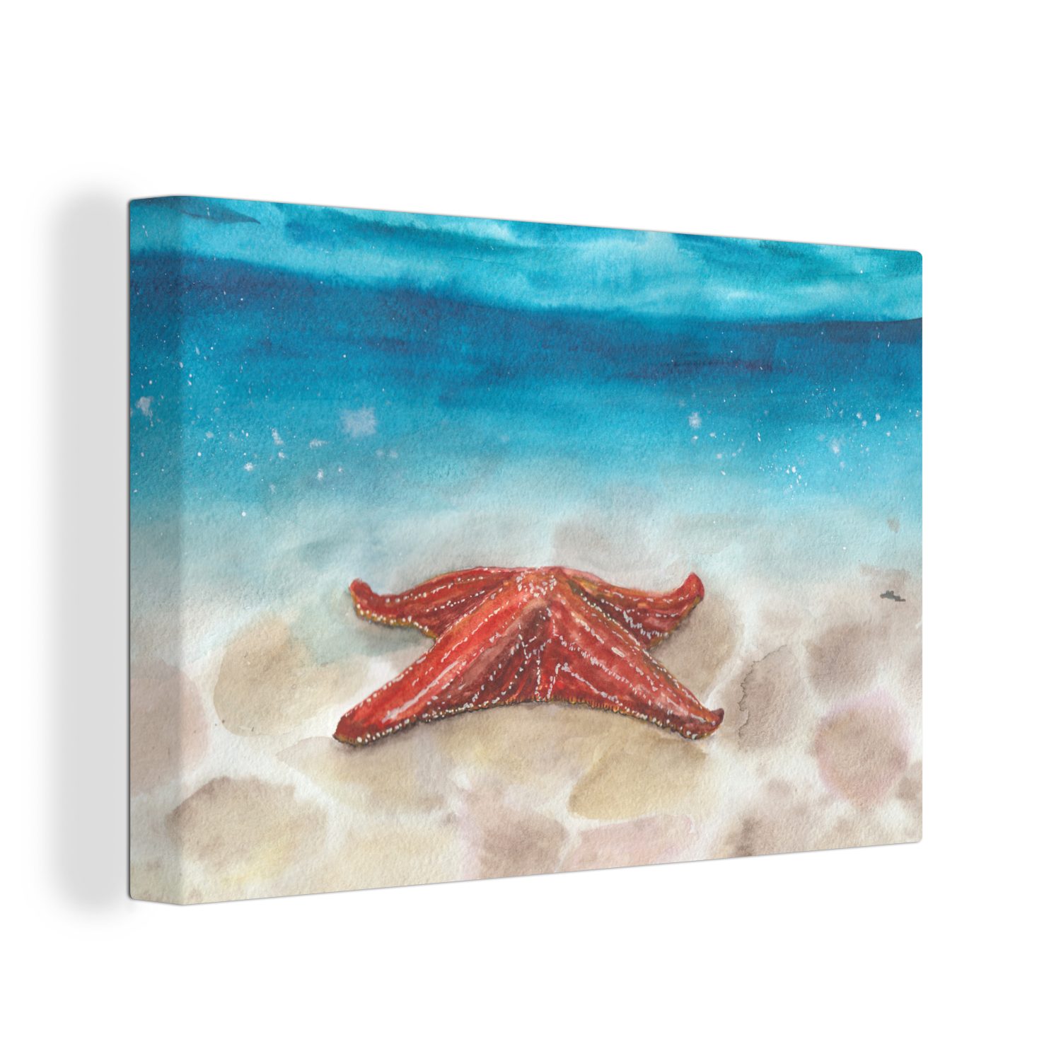 OneMillionCanvasses® Leinwandbild Meer - Aquarell - Seestern, (1 St), Wandbild Leinwandbilder, Aufhängefertig, Wanddeko, 30x20 cm
