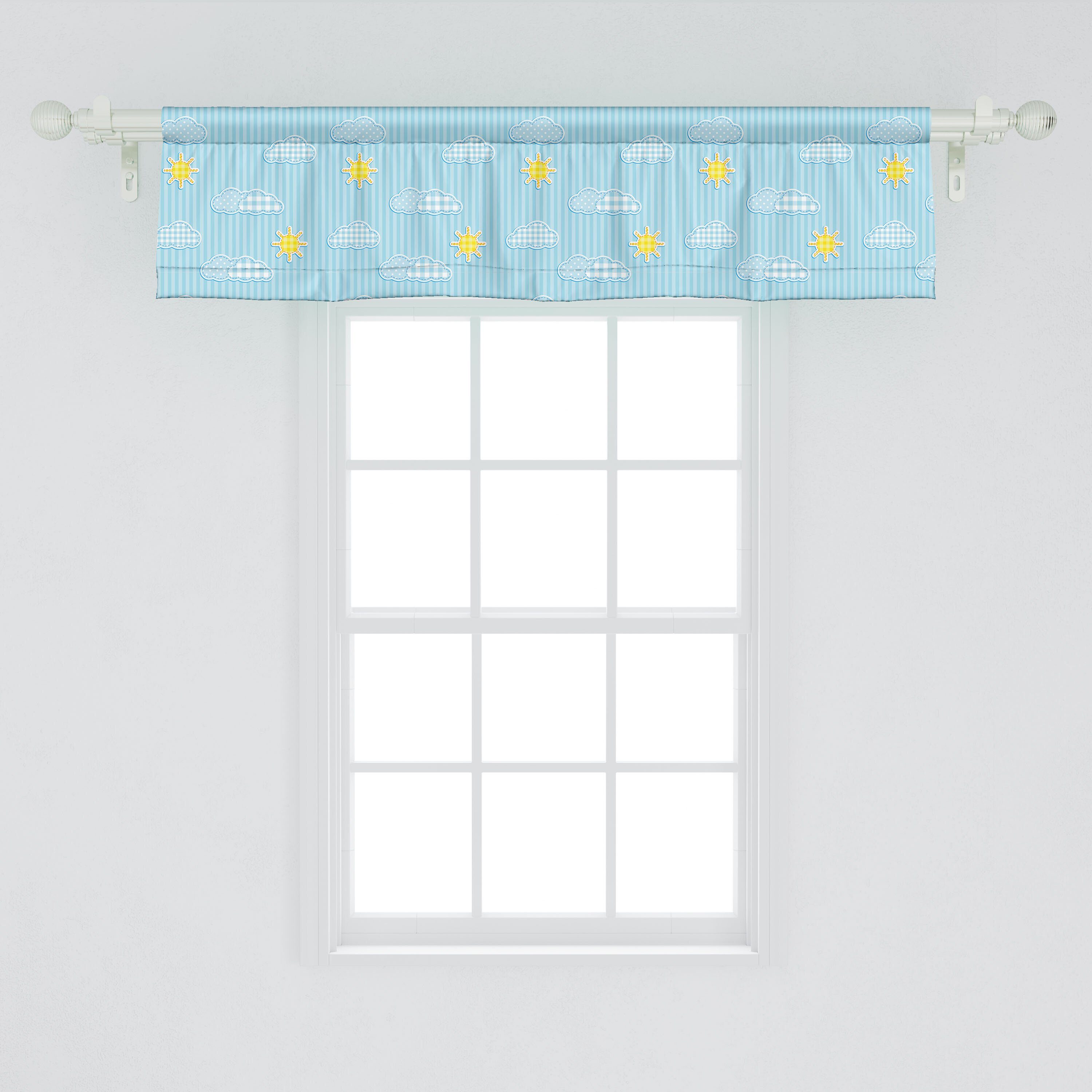 Dekor Microfaser, Vorhang und mit Wolken Küche Scheibengardine Hellblau Volant Schlafzimmer Sonne für Abakuhaus, Stangentasche,