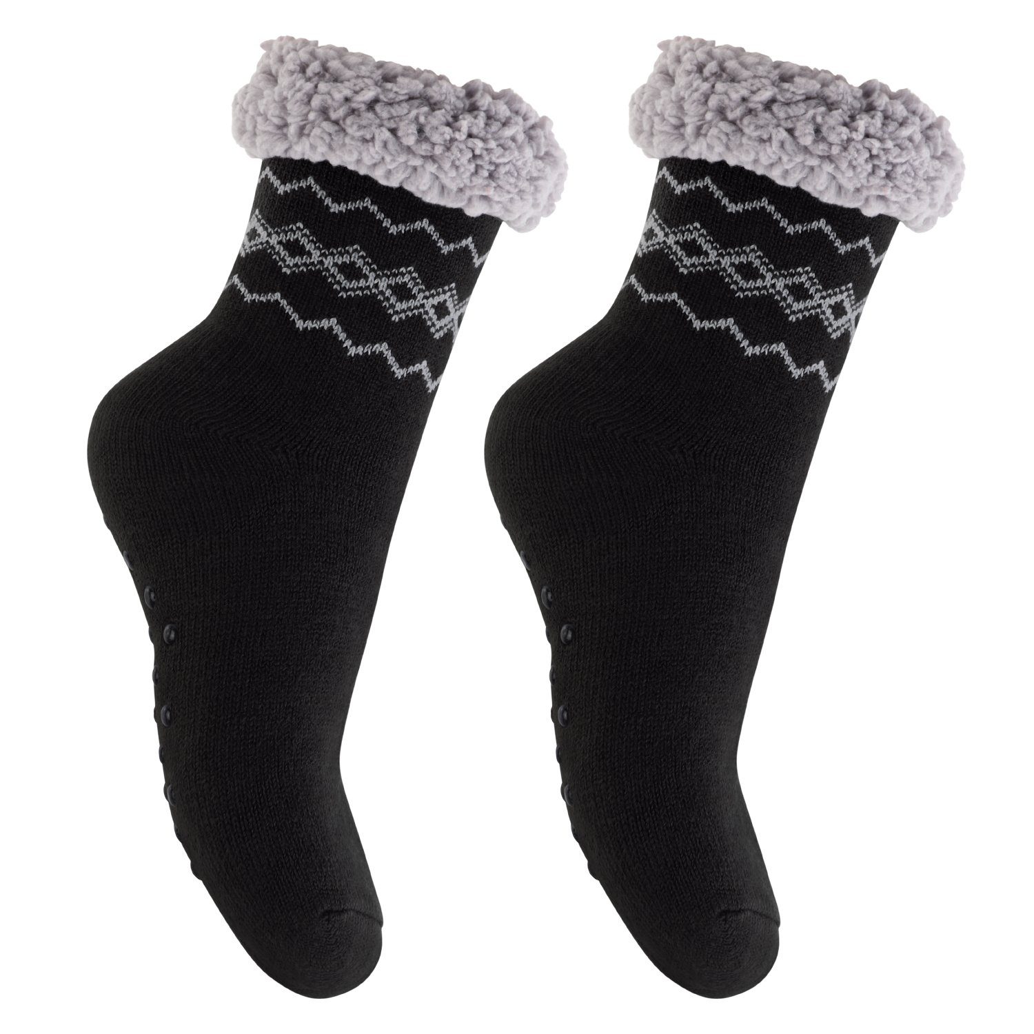 Footstar ABS-Socken Winter Haussocken für Damen & Herren (1/2 Paar) Kuschelsocken 2 x Schwarz