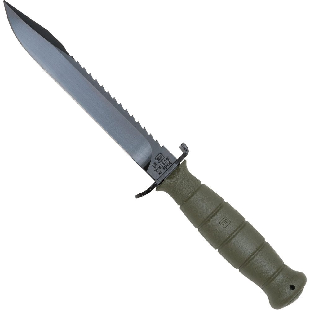Glock Universalmesser Glock Olive Feststehendes Feldmesser mit Glock-Polymer Griff, (1 St), Scheide inklusive; Sägezahnung am Klinenrücken