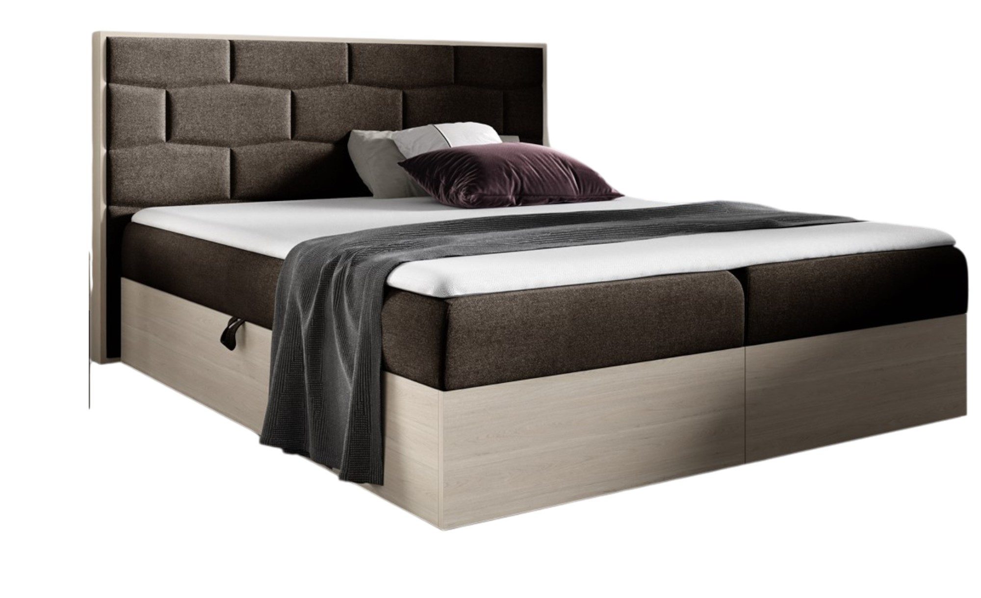 Fun Möbel Boxbett Schlafzimmerbett BEILA Nordic-Teak-Optik (inkl. Bettkasten, inkl. Topper), Stoff Faro