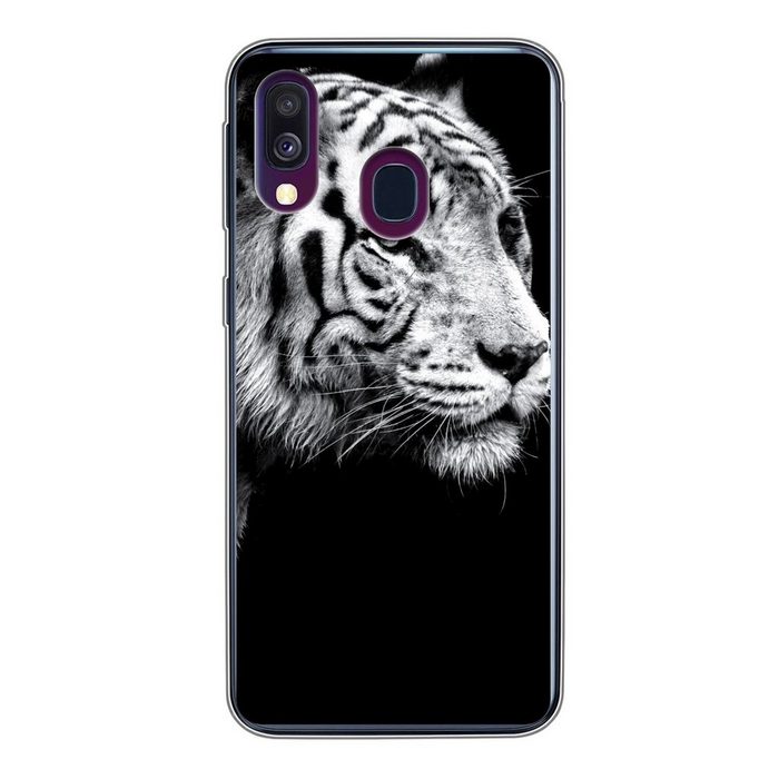 MuchoWow Handyhülle Tierprofil Tiger in schwarz und weiß Handyhülle Samsung Galaxy A40 Smartphone-Bumper Print Handy