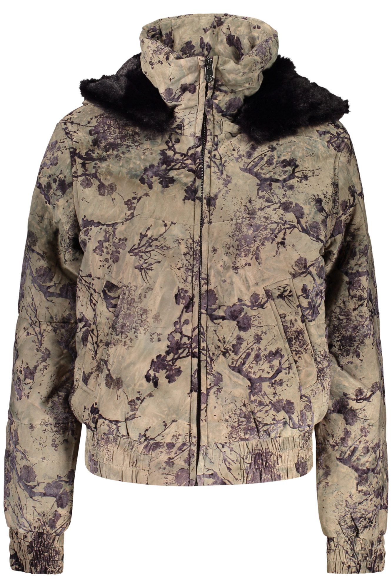 Desigual Outdoorjacke Stylische Damenjacke gefüttert mit Kapuze und Muster in Grün