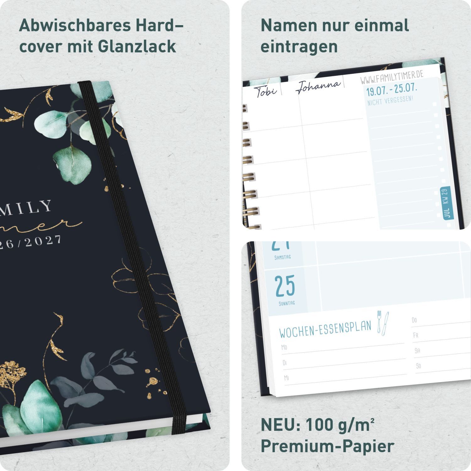 Häfft Terminkalender Family-Timer 2026/2027 / 17 Monate / A5, Wire-O-Bindung – Bild 2 von 5