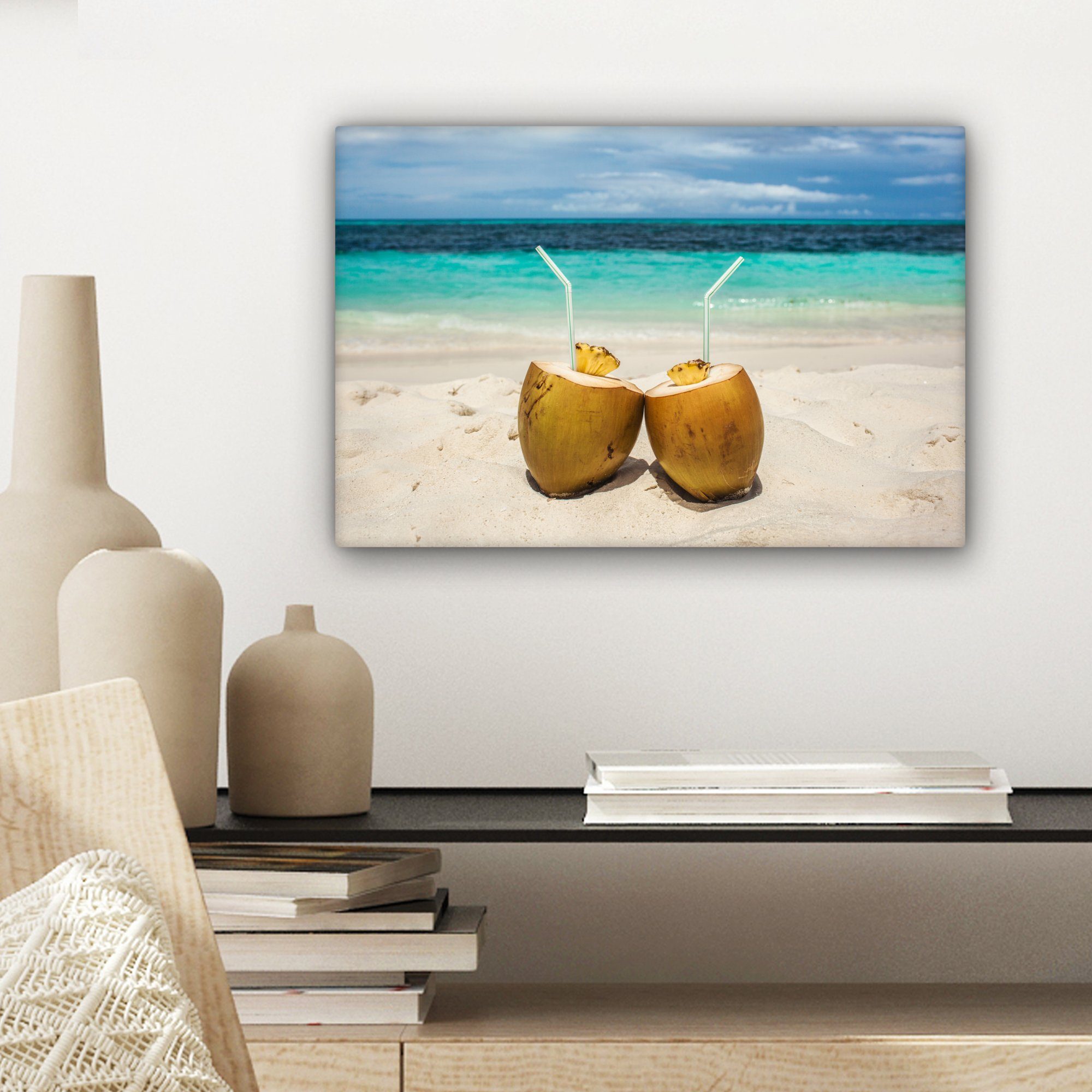 Kokosnüsse Wandbild cm Strand, (1 30x20 Leinwandbild Aufhängefertig, St), Karibik Wanddeko, Leinwandbilder, OneMillionCanvasses®