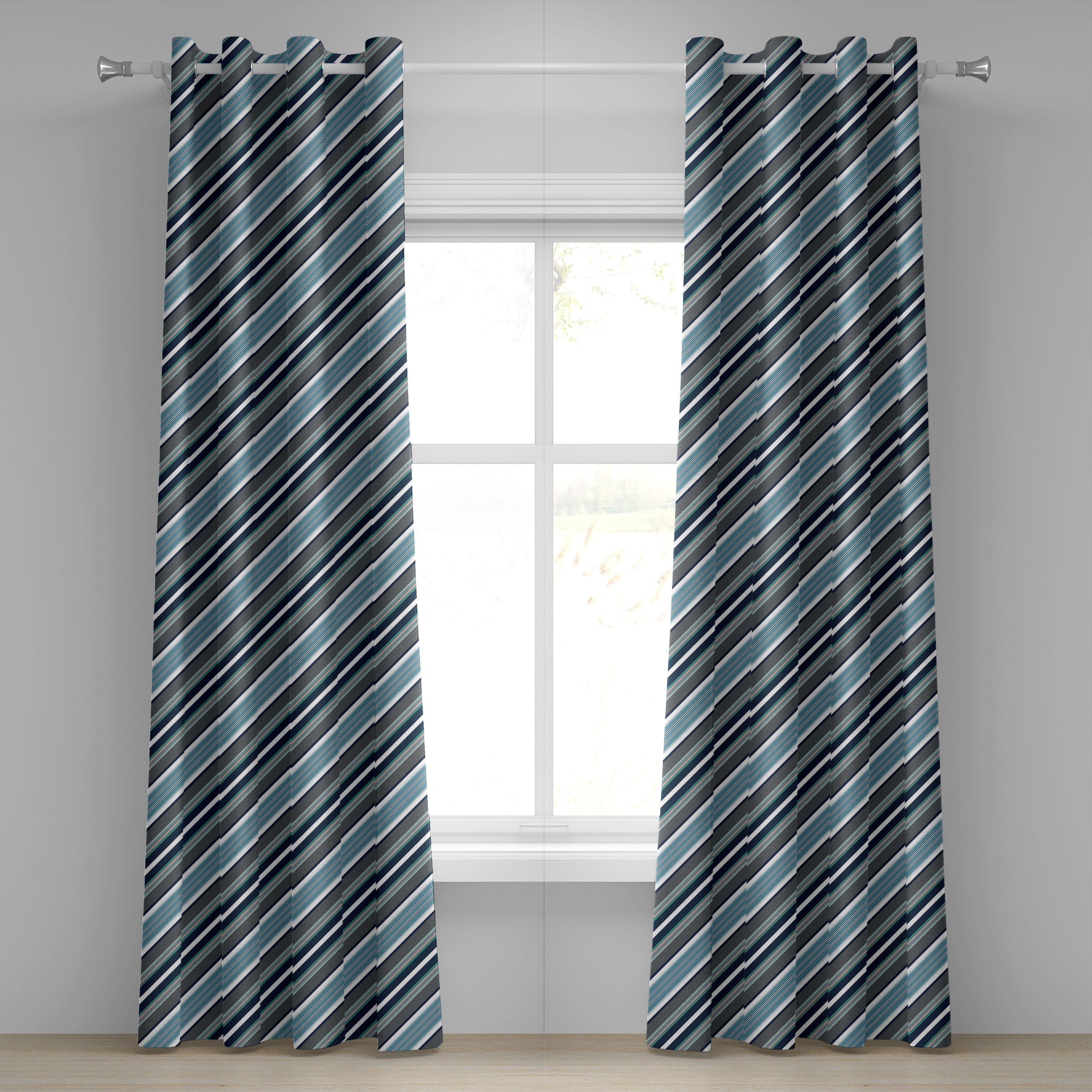 Gardine Dekorative 2-Panel-Fenstervorhänge für Schlafzimmer Wohnzimmer, Abakuhaus, Gestreift Grau und Blau Diagonal