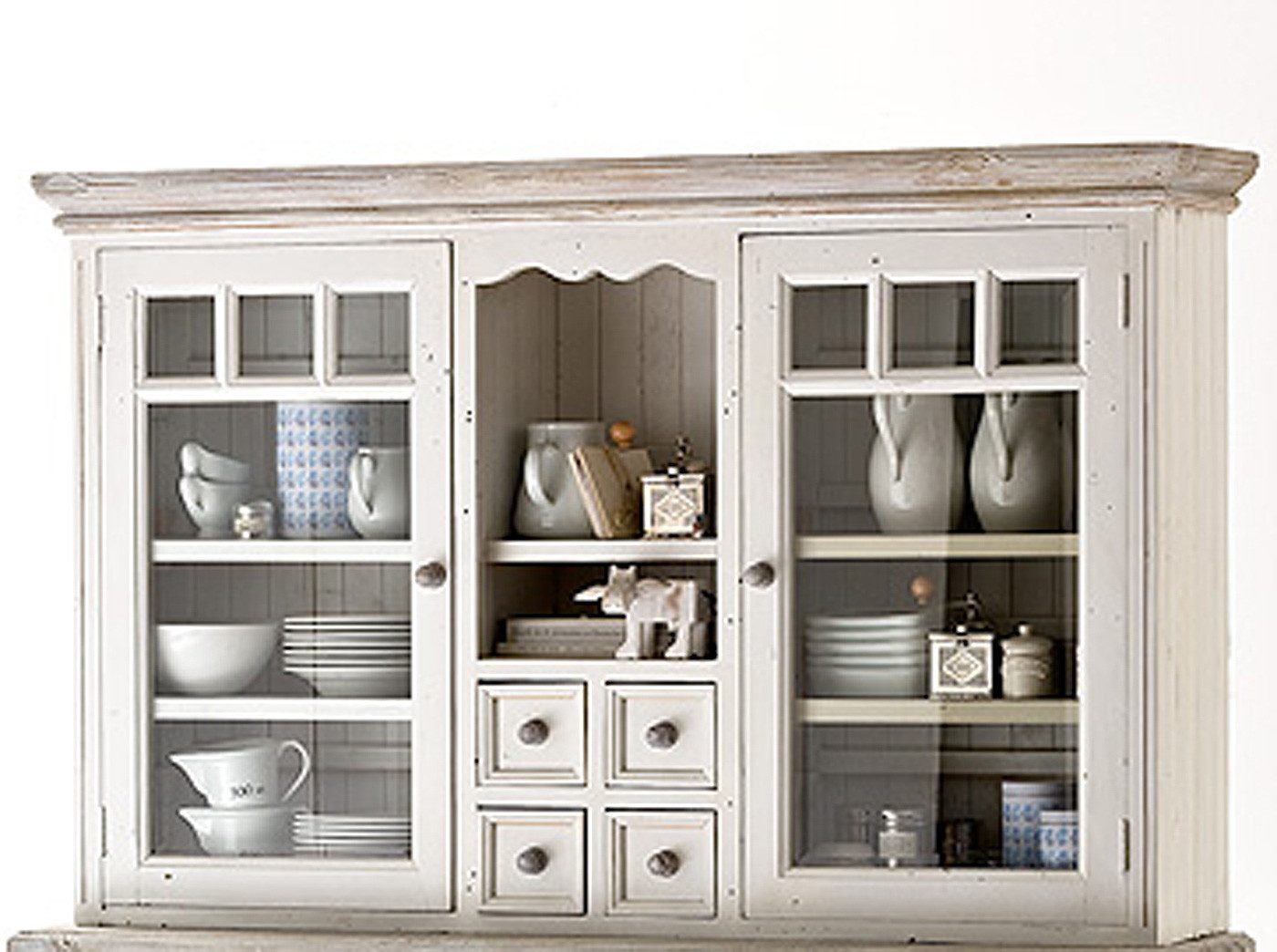 MCA furniture Highboard Aufsatz Opus T99 Kiefer massiv white sanded Recycle-Holz