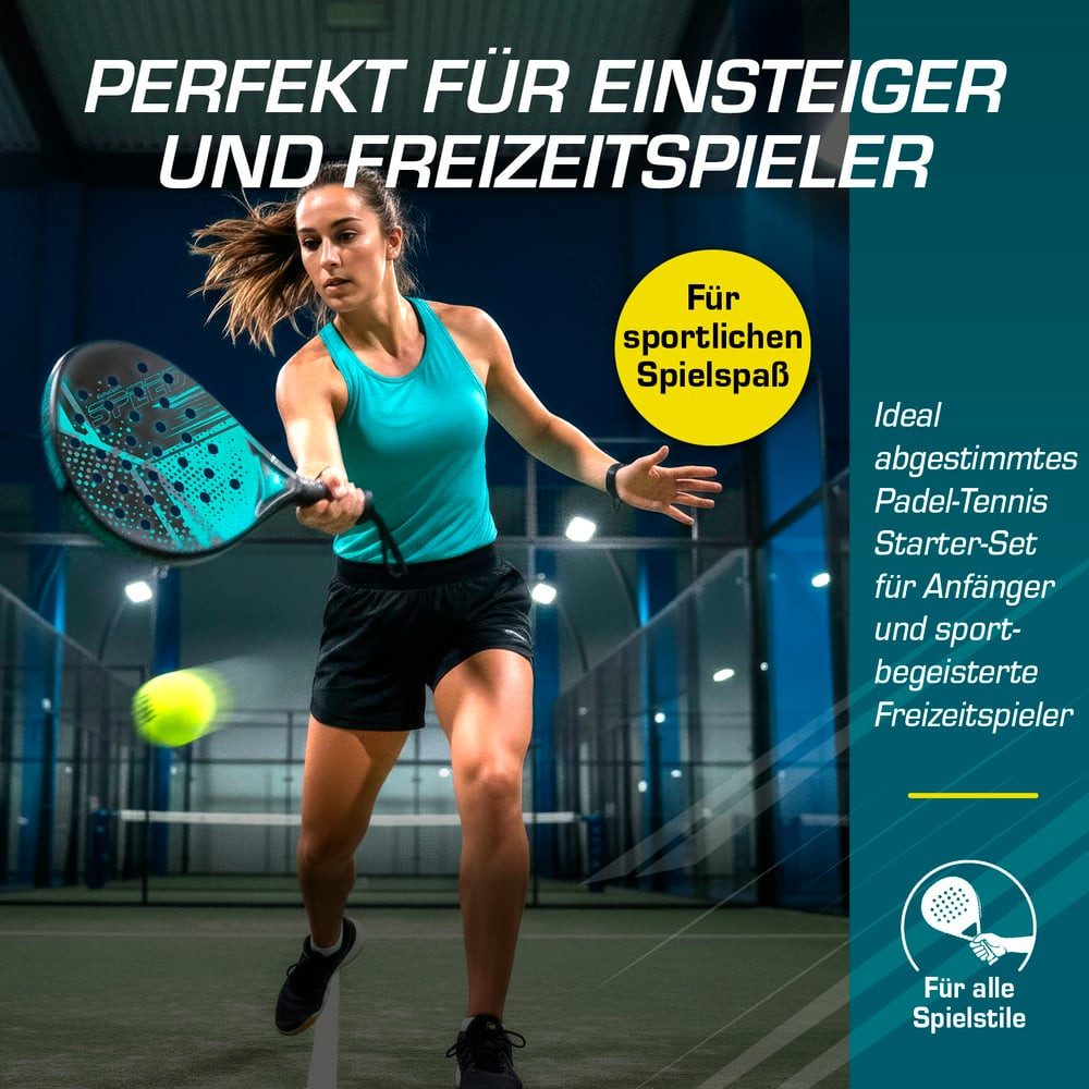 #DoYourSports Padelschläger Padel Schläger Starter-Set, 3D Comfort Grip Padel Tennis Schläger, (4-tlg), Zwei Padelschläger mit Ball und Netz, leichtes Padel Racket Set