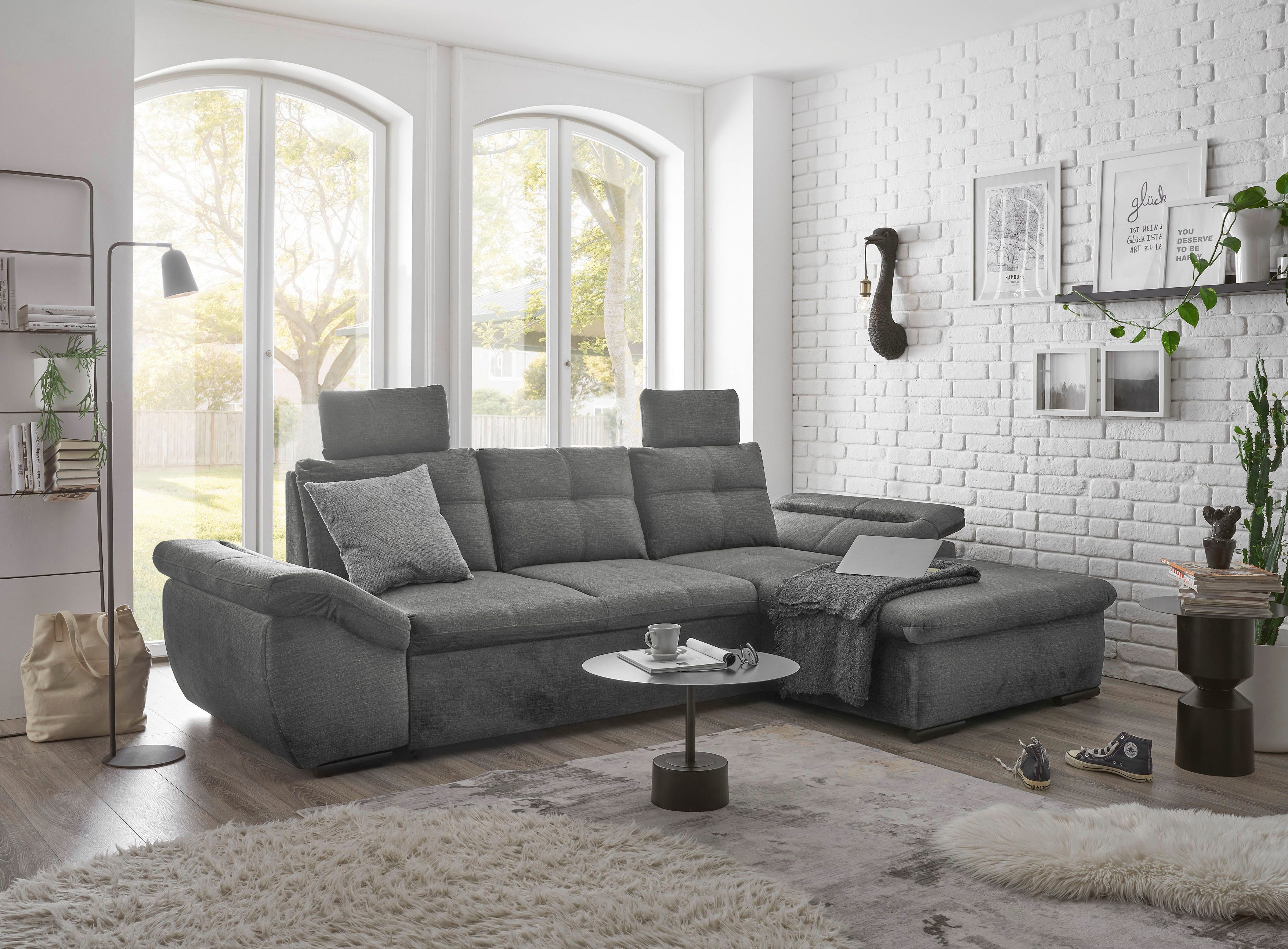 ED EXCITING DESIGN Ecksofa Alija L-Form, mit Bettfunktion, Armteilverstellung & Kopfstützen