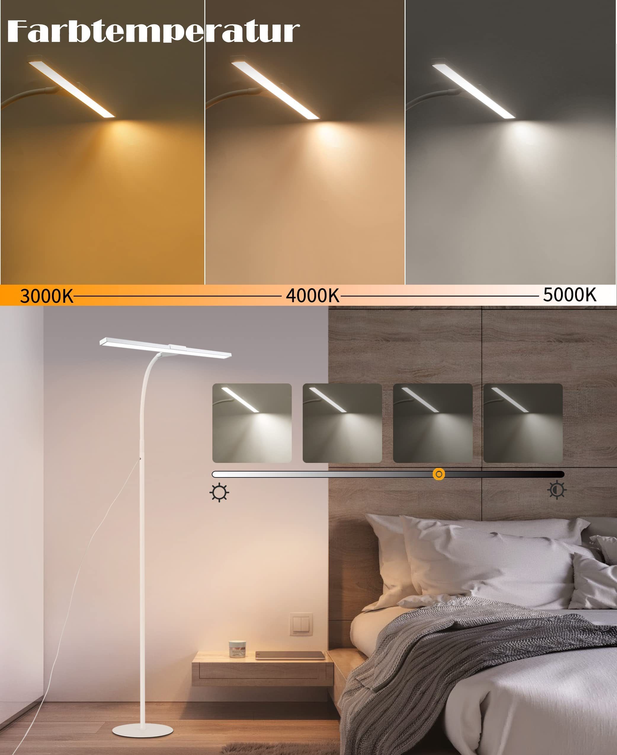 ZMH LED Stehlampe Leselampe Modern Touch mit Timer Beleuchtung Deko Büro, dimmbar, LED fest integriert