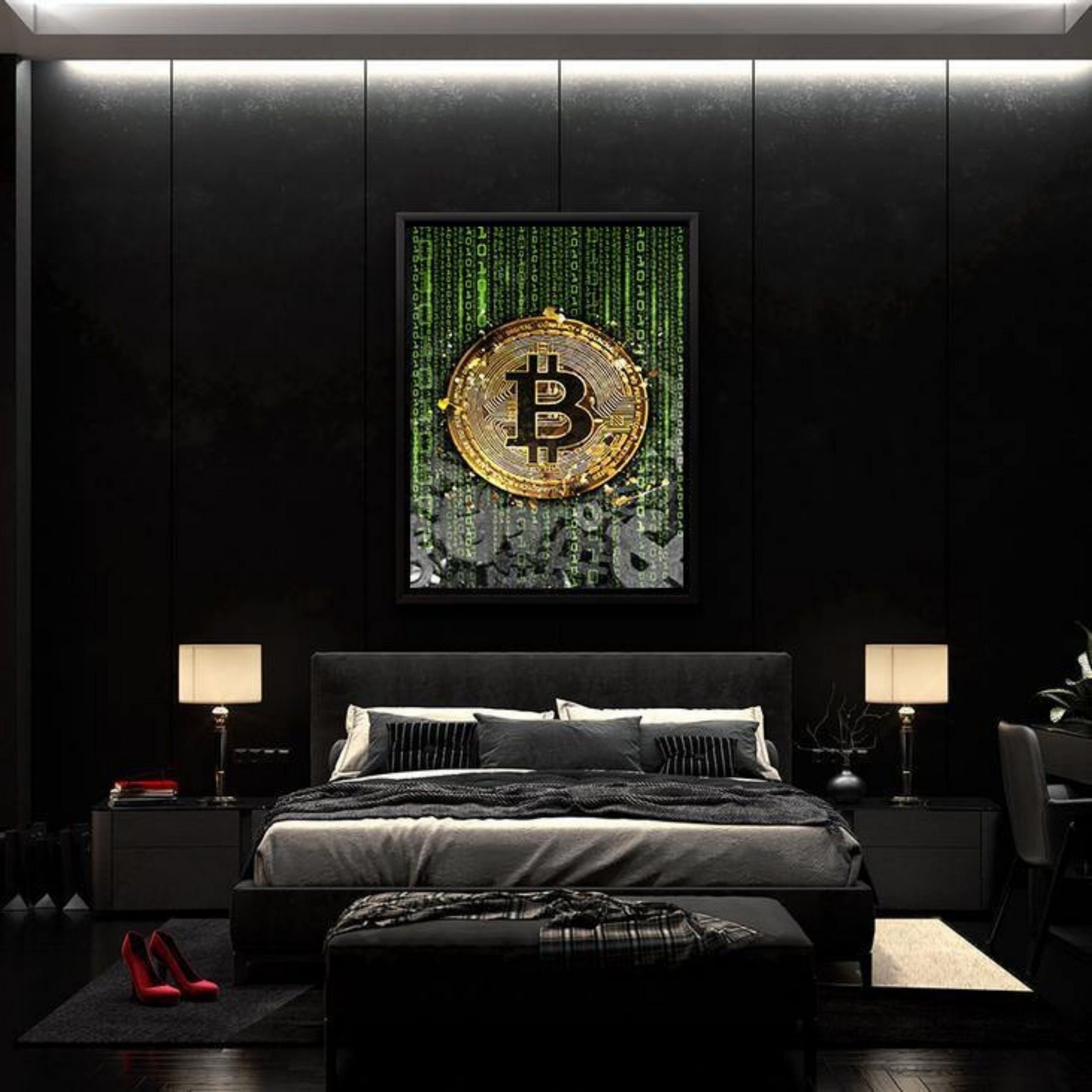 Hustling Sharks Leinwandbild Premium Kunstdruck Leinwandbild 7 unterschiedlichen als Größen verfügbar Bitcoin", XXL in "Binary