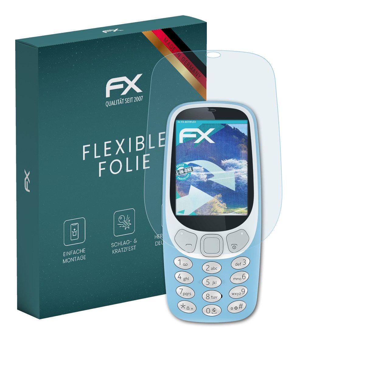 atFoliX Schutzfolie Displayschutzfolie für Nokia 3310 3G 2017, (3 Folien), Ultraklar und flexibel