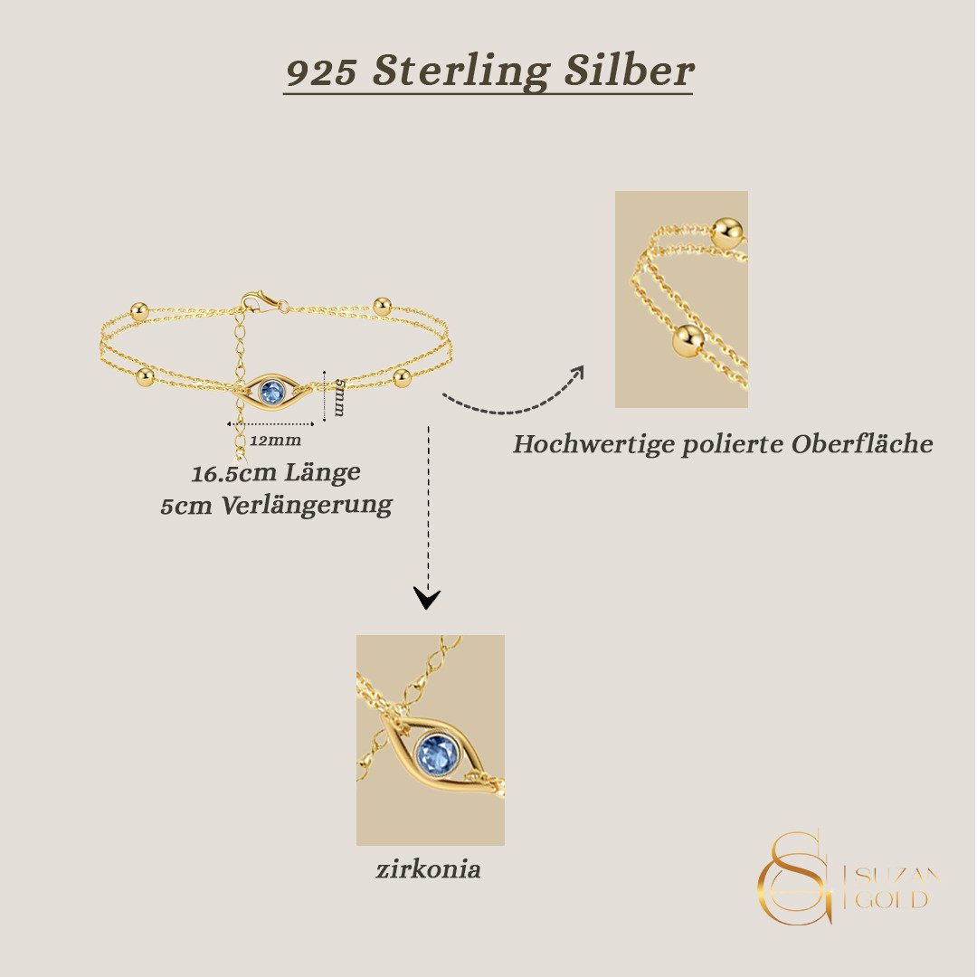 Suzan Gold Silberarmband BlueAura – Armband aus 925 Silber mit Evil Eye & K günstig online kaufen