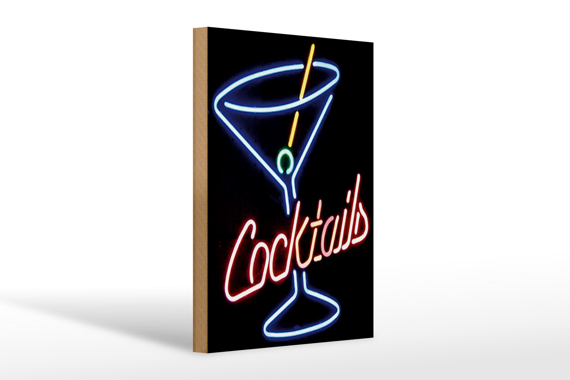 Femer GmbH Holzbild 20x30cm Cocktails Neon Strohhalm, Essen Trinken Genuss (1 St), Glatte Holzfaserplatte (MDF), vorn beschichtet