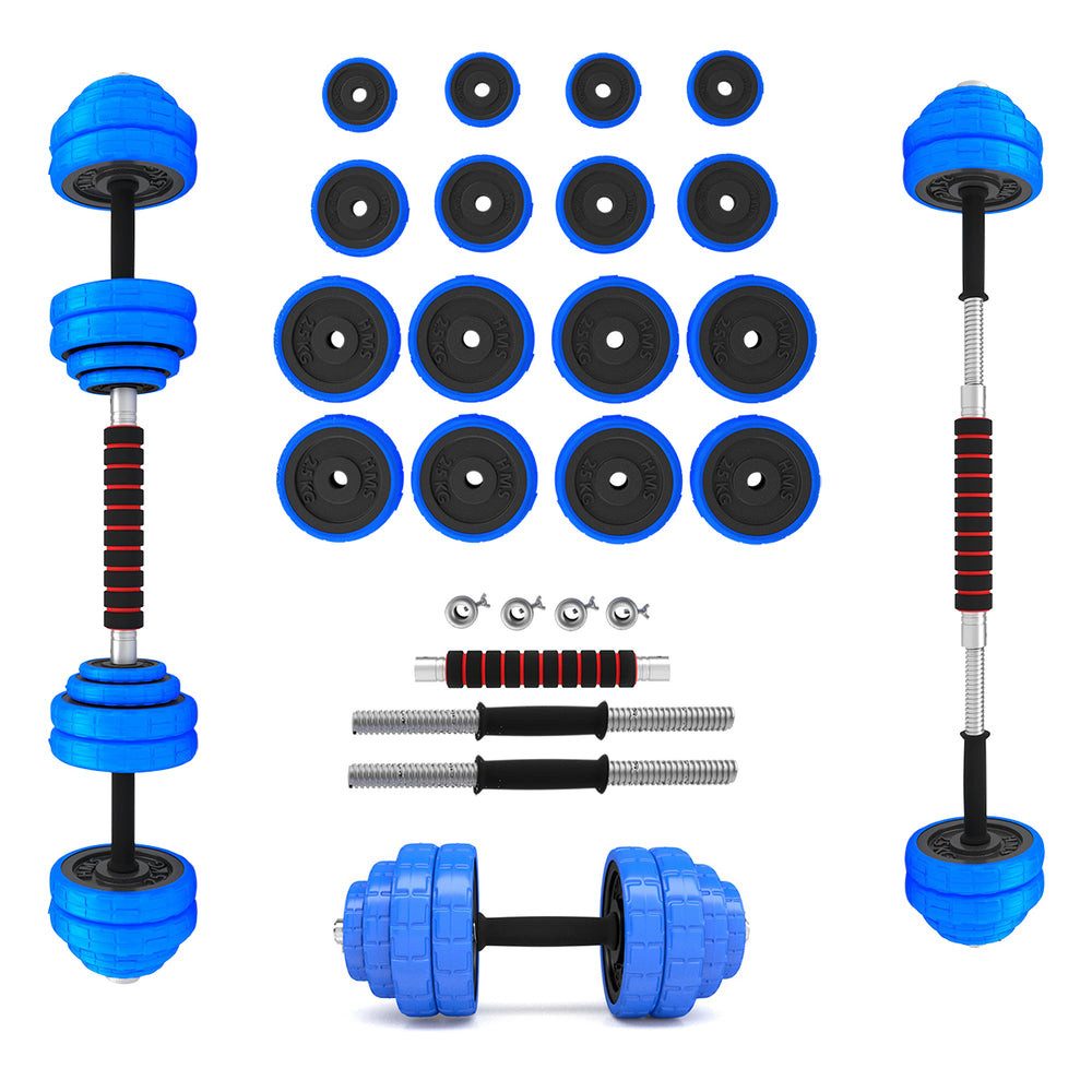 HMS Hantel-Set Kurzhantel Langhantel Krafttraining, (Spar-Set, 38 cm Stange gummiert), 2in1 Kurz- und Langhantel, 30 kg, gummiert