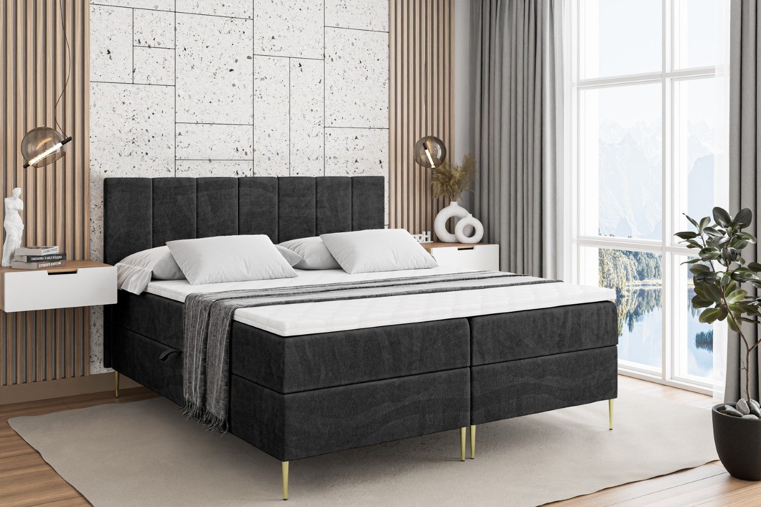 ALTDECOR Boxbett MOETI-F (Multipocket-Matratze H4, H3 Matratze Bonellfederung, Topper, Kopfteil)