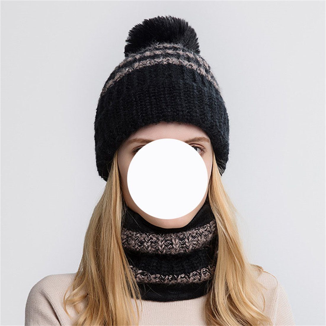 Woolen Schal Fashion DÖRÖY Winter Knitted + Pcs Warm Damen Set, Strickmütze 2 Beige Hut Hat