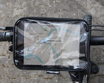 FISCHER Fahrrad Tablet-Tasche Lenker-Halterung Fahrrad Tablet-Halterung, (bis 8 Zoll, Wasserfest, Halter mit Klick-System, Fahrrad-Lenker 22-31,8mm)