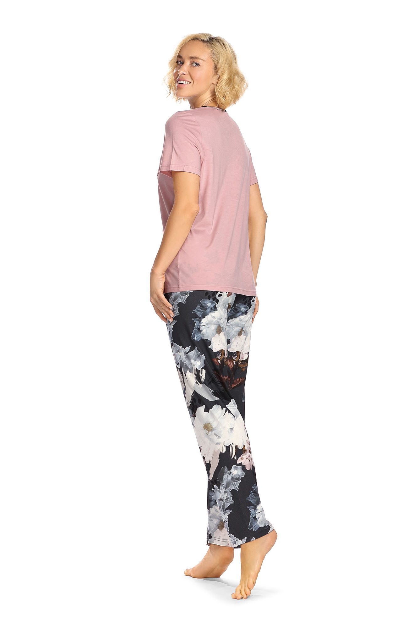 Ascafa Schlafanzug Summer Dark (Set, 2 tlg., 2-teilig) Damen Pyjama Baumwolle-Modal-Mix Blumendruck