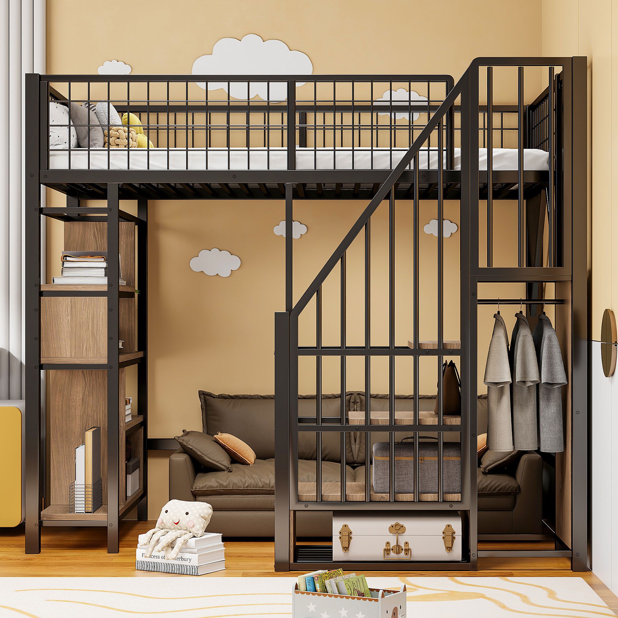 Merax Hochbett (Jugendbett Etagenbett Einzelbett, 1-St) Metallbett Kinderbe günstig online kaufen