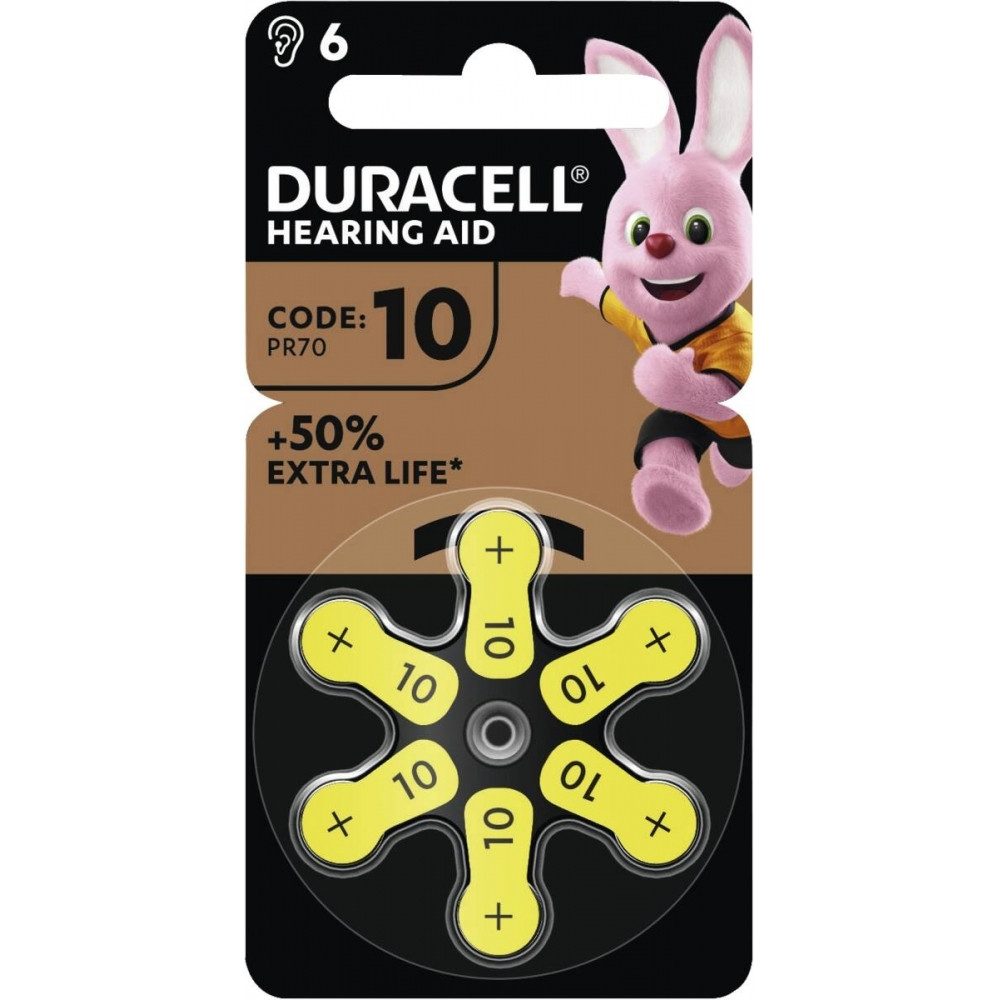 Duracell Duracell EasyTab 10 Hörgeräte-Batterien 6er Blister. Knopfzelle, (1,45 Volt V), Zink-Luft Technologie