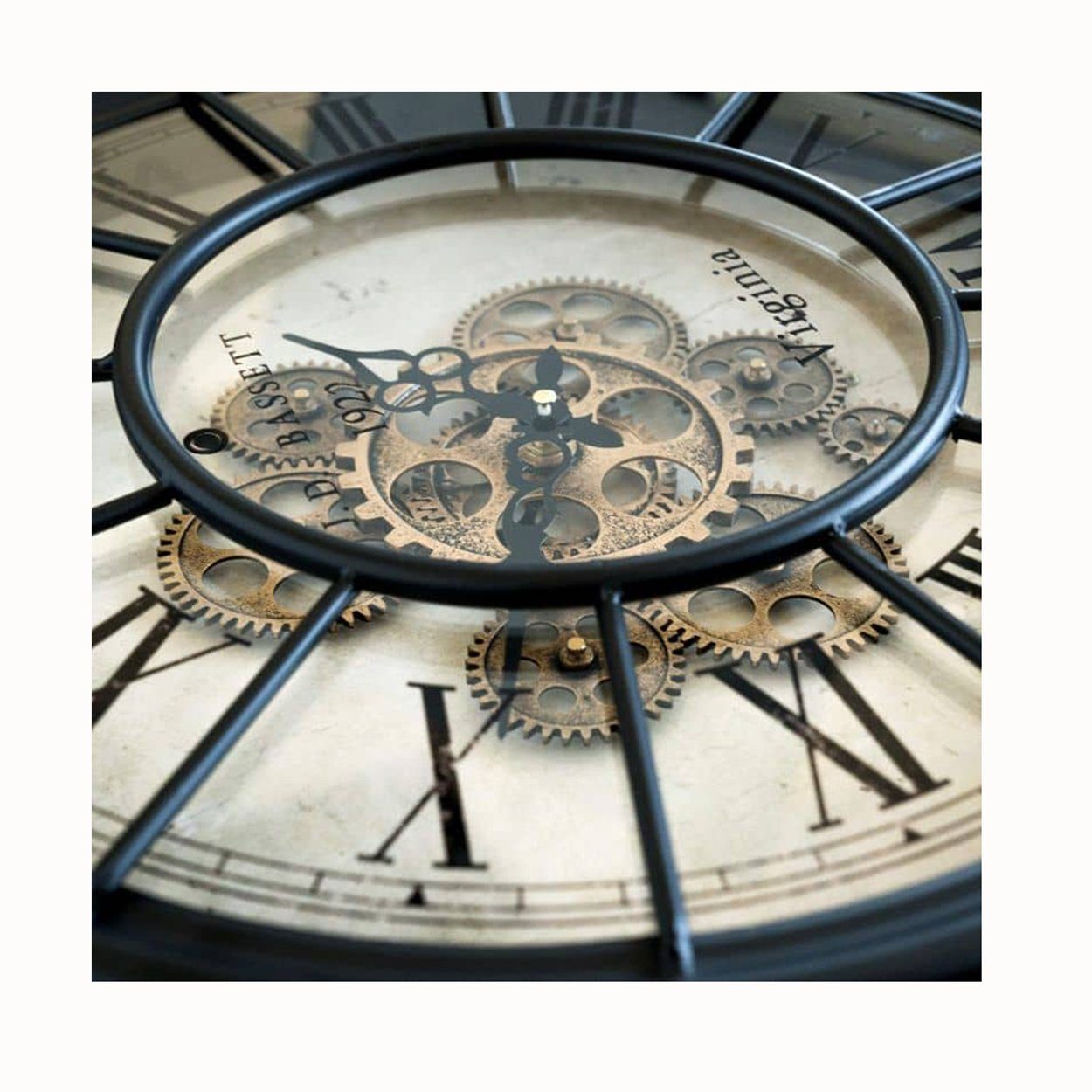 Metall leise) groß K&L Wall Art Zahnräder Wanduhr 46cm Ziffern rotierende (Antik Wanduhr römische goldene Vintage Uhr Uhrwerk Schwarz