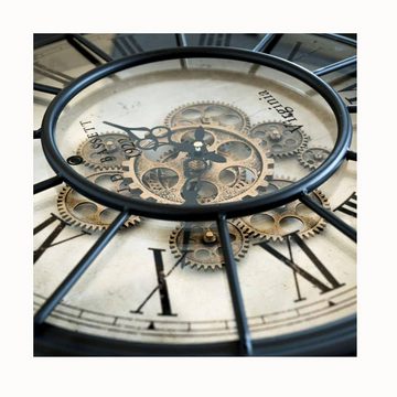 K&L Wall Art Wanduhr Metall Wanduhr 46cm groß Vintage Uhr rotierende goldene Zahnräder (Antik römische Ziffern Uhrwerk leise)