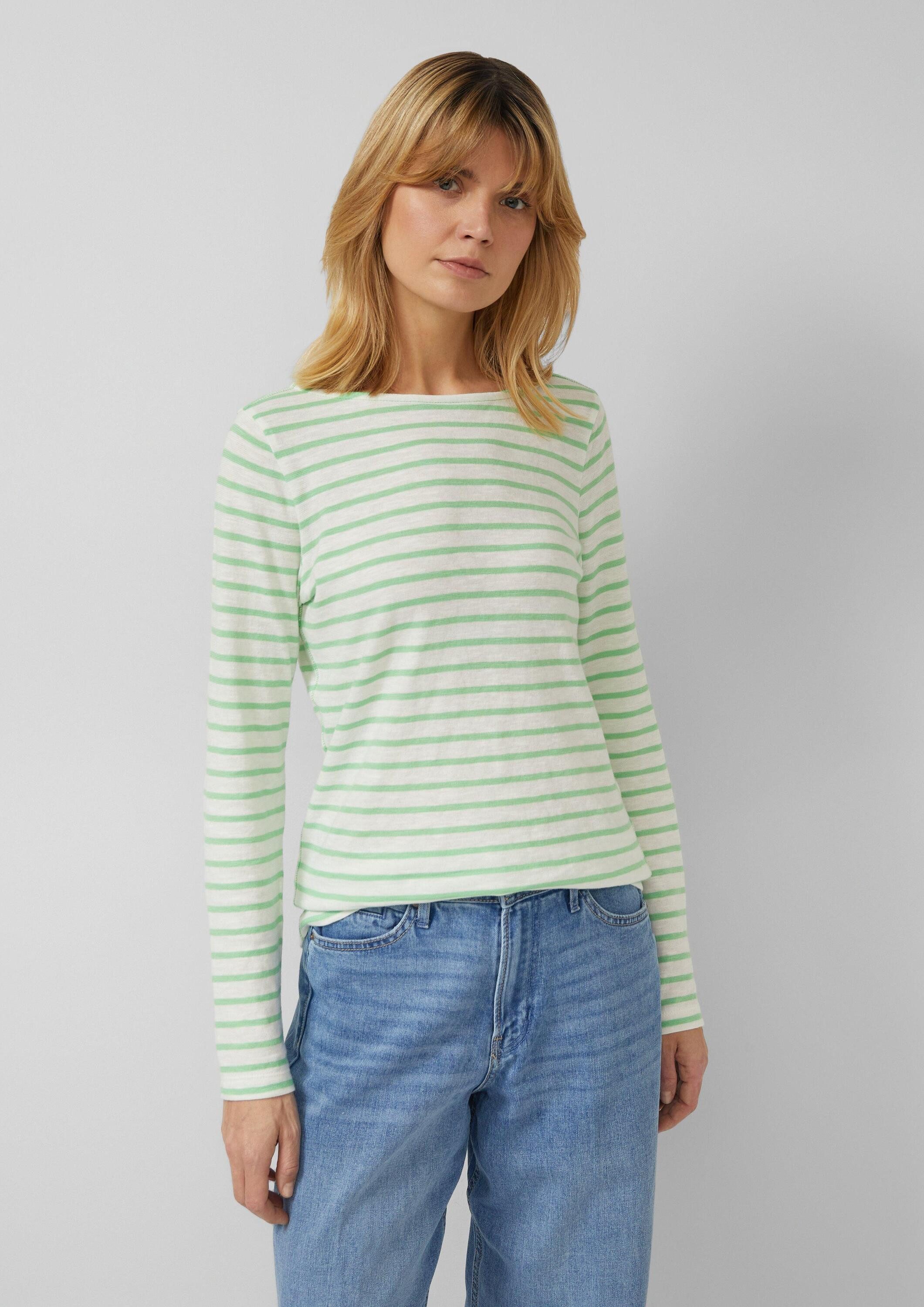 s.Oliver Langarmshirt T-Shirt Gestreiftes Langarmshirt aus Flammgarm mit U-Boot-Ausschnitt