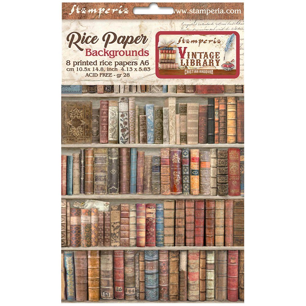 Stamperia Seidenpapier Motiv-Strohseide Backgrounds Vintage Library, DIN A6 8er-Set