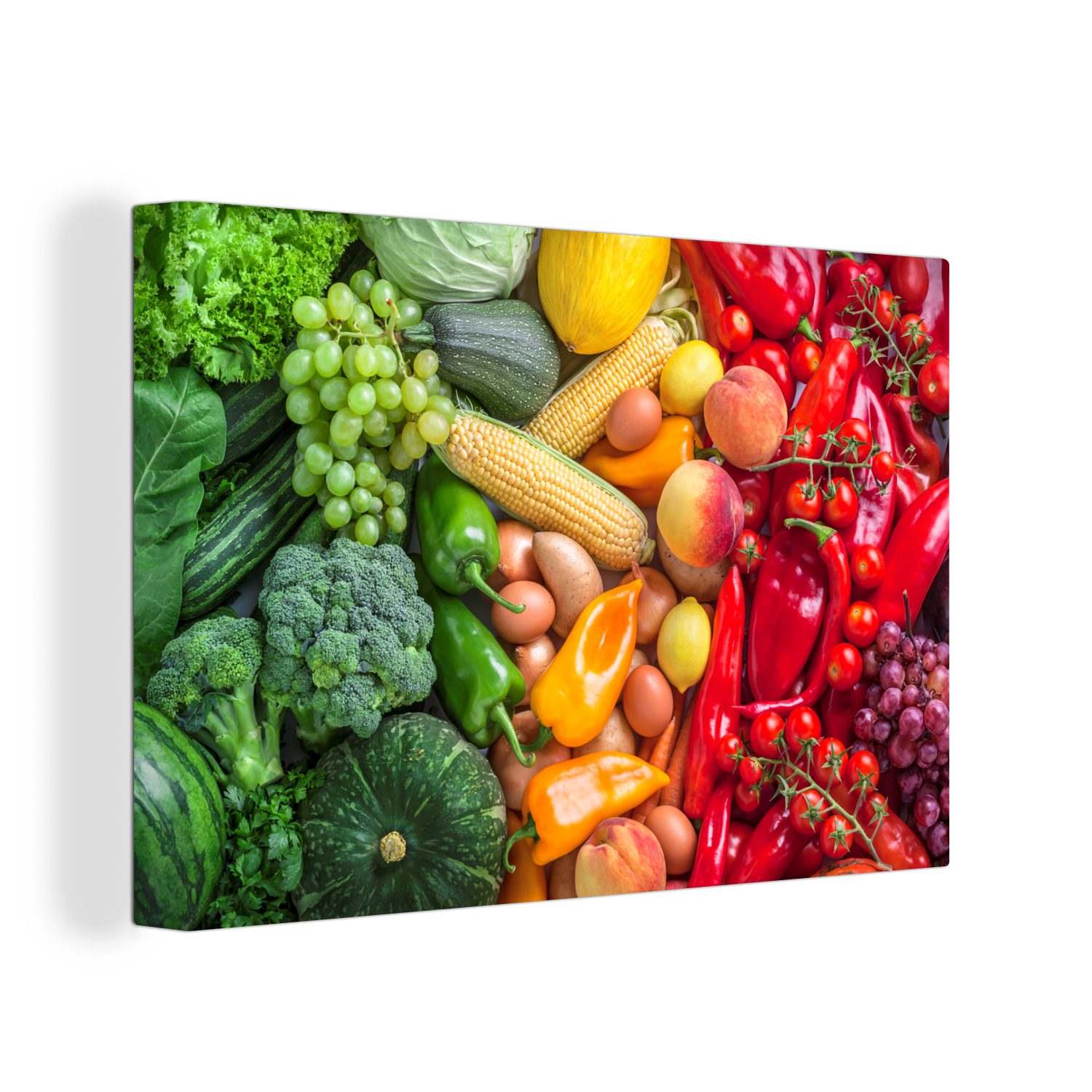 OneMillionCanvasses® Leinwandbild Obst - Gemüse - Regenbogen, (1 St), Wandbild Leinwandbilder, Aufhängefertig, Wanddeko, 30x20 cm