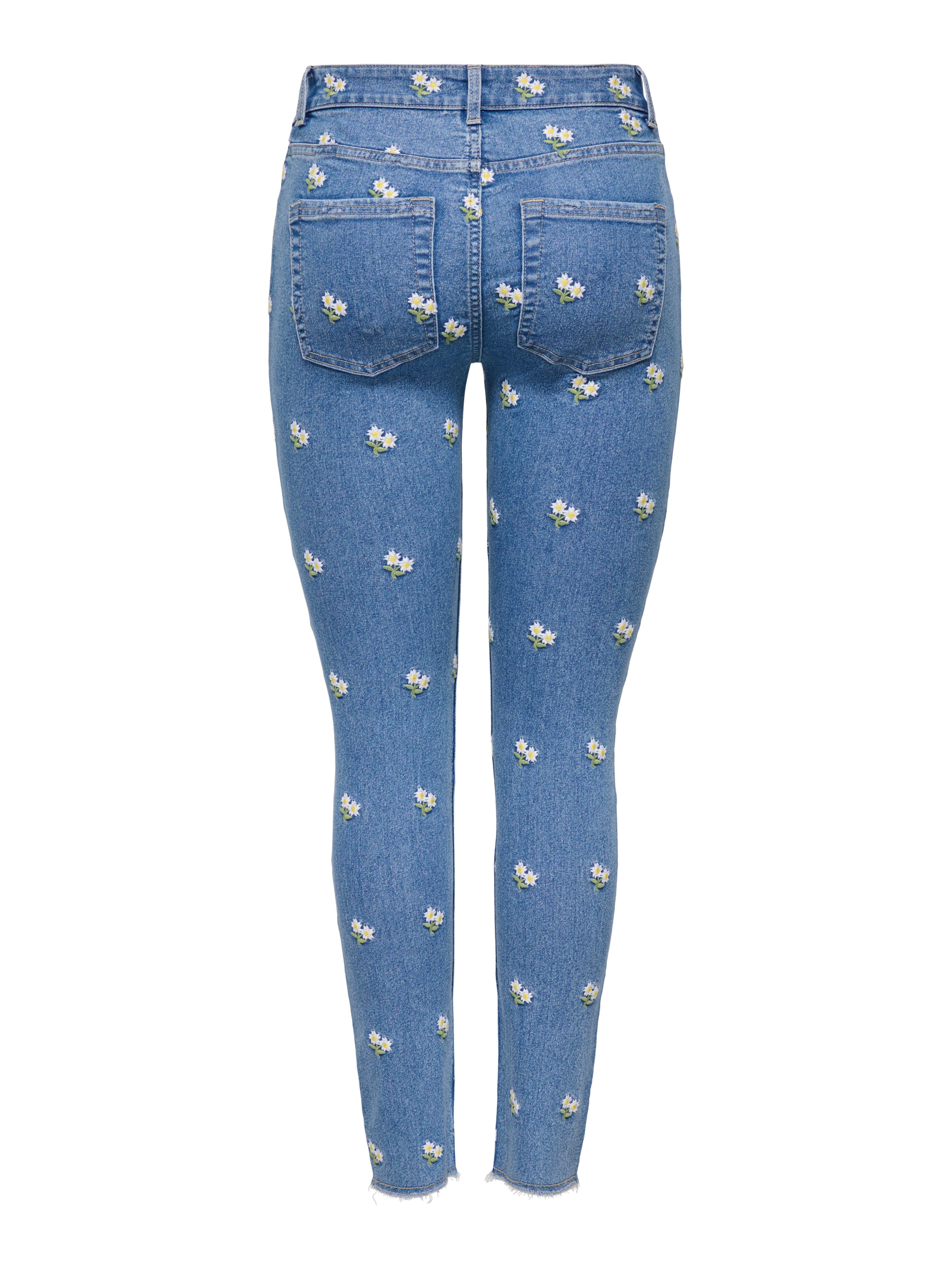 ONLY Skinny-fit-Jeans ONLHUSH MW EMB RW ANK SKINNY DNM Baumwollmischung, slim fit, Allover Stickerei, offener Saum