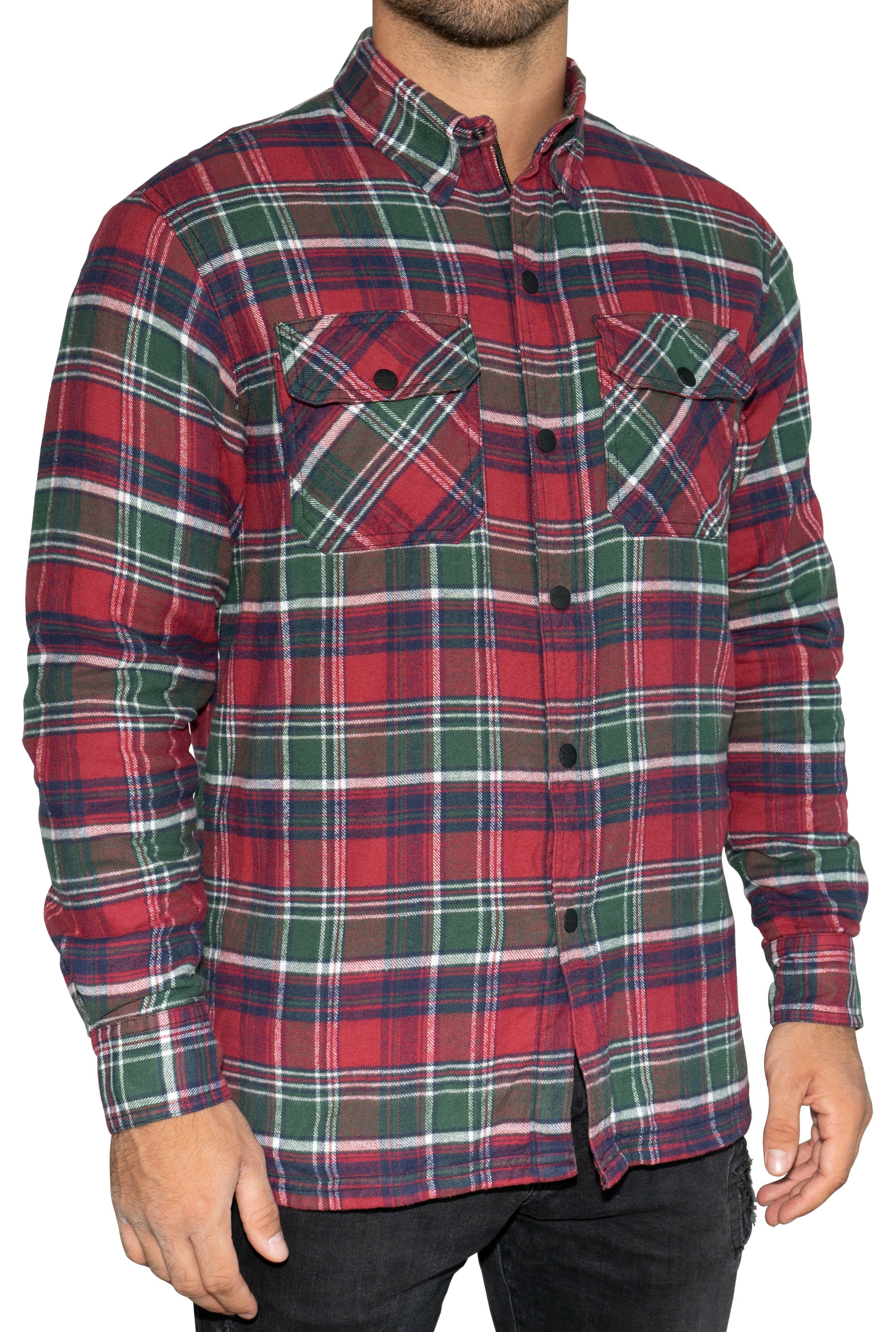 BRUBAKER Protektorenhemd Motorradhemd mit Schutzfutter aus Aramid - Protektorentaschen (Sicherheitshemd für Motorradfahrer, 1-tlg., Schottenkaro, in Holzfäller Optik), Motorrad Biker Flanell Hemd Tartan