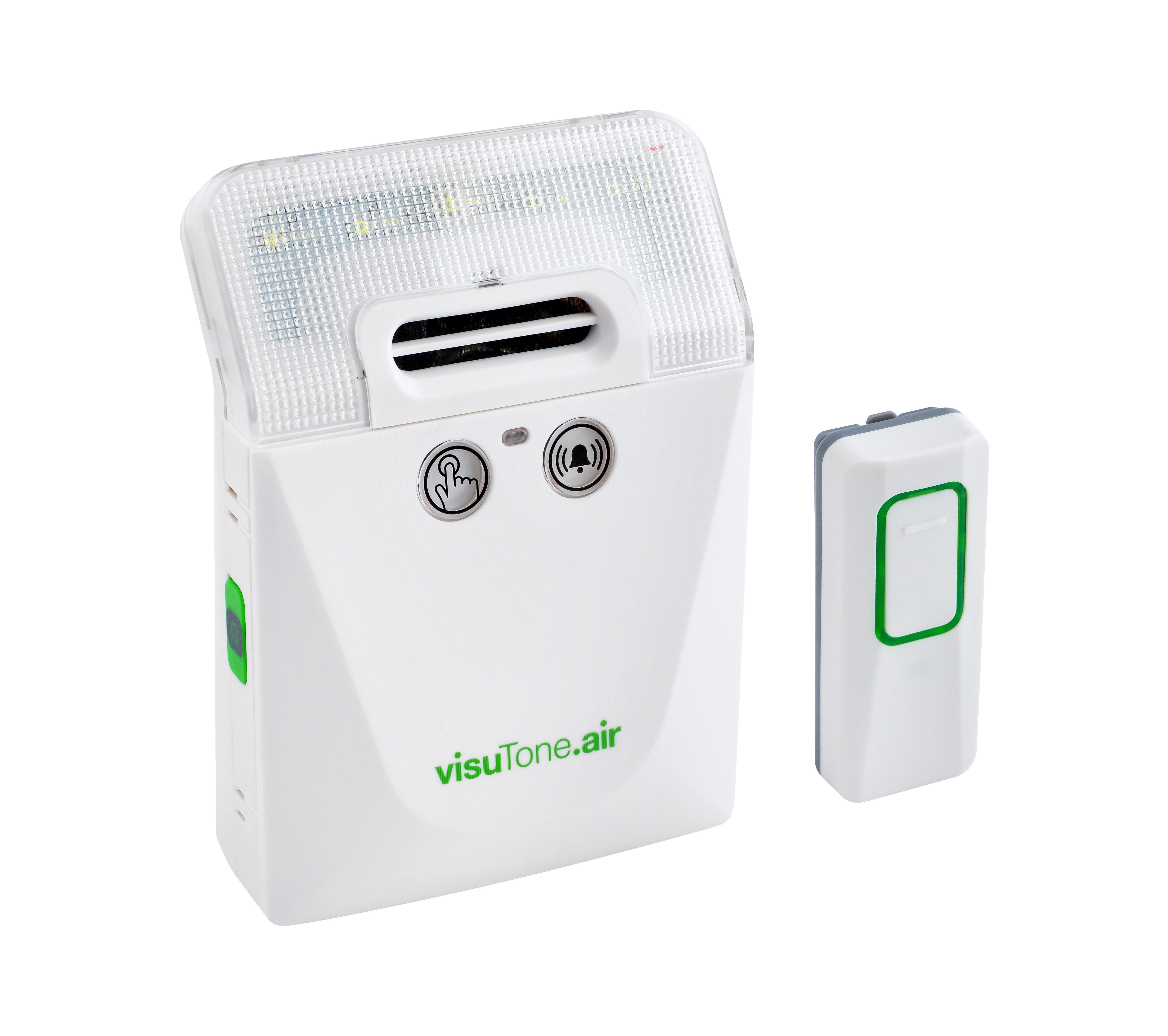 HUMANTECHNIK Türklingel-Set & Telefonklingel-Set: visuTone.air Klingelverstärker mit Ton & Blitz, 1 Empfänger, 6 Klingeltöne, (Set), extralauter Klingelton, Lichtblitz