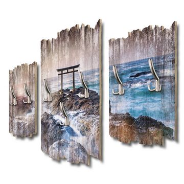 Kreative Feder Wandgarderobe Japanisches Torii Tor, Dreiteilige Wandgarderobe aus Holz