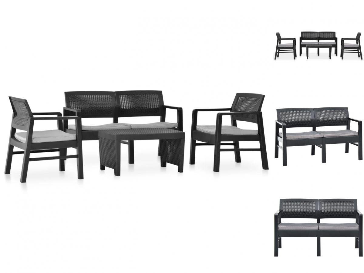 vidaXL Garten-Essgruppe Garten Lounge Set mit Auflagen 4-tlg Kunststoff Anthrazit Sitzgruppe S