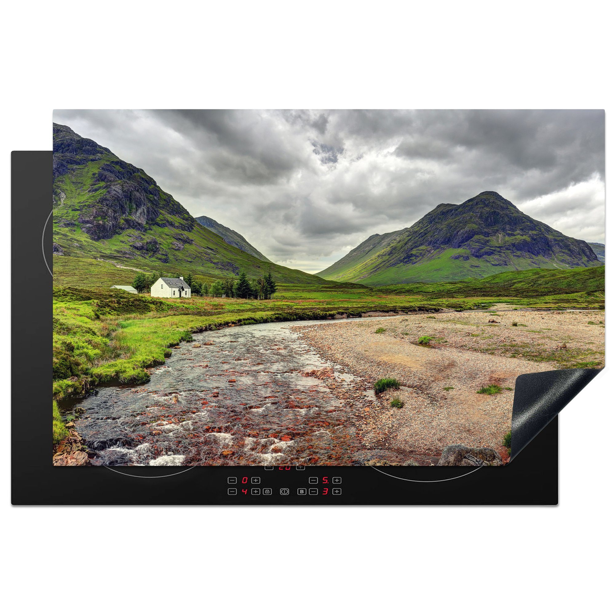 MuchoWow Herdblende-/Abdeckplatte Blick auf die grüne Umgebung von Glen Coe in Schottland, Vinyl, (1 tlg), 81x52 cm, Induktionskochfeld Schutz für die küche, Ceranfeldabdeckung
