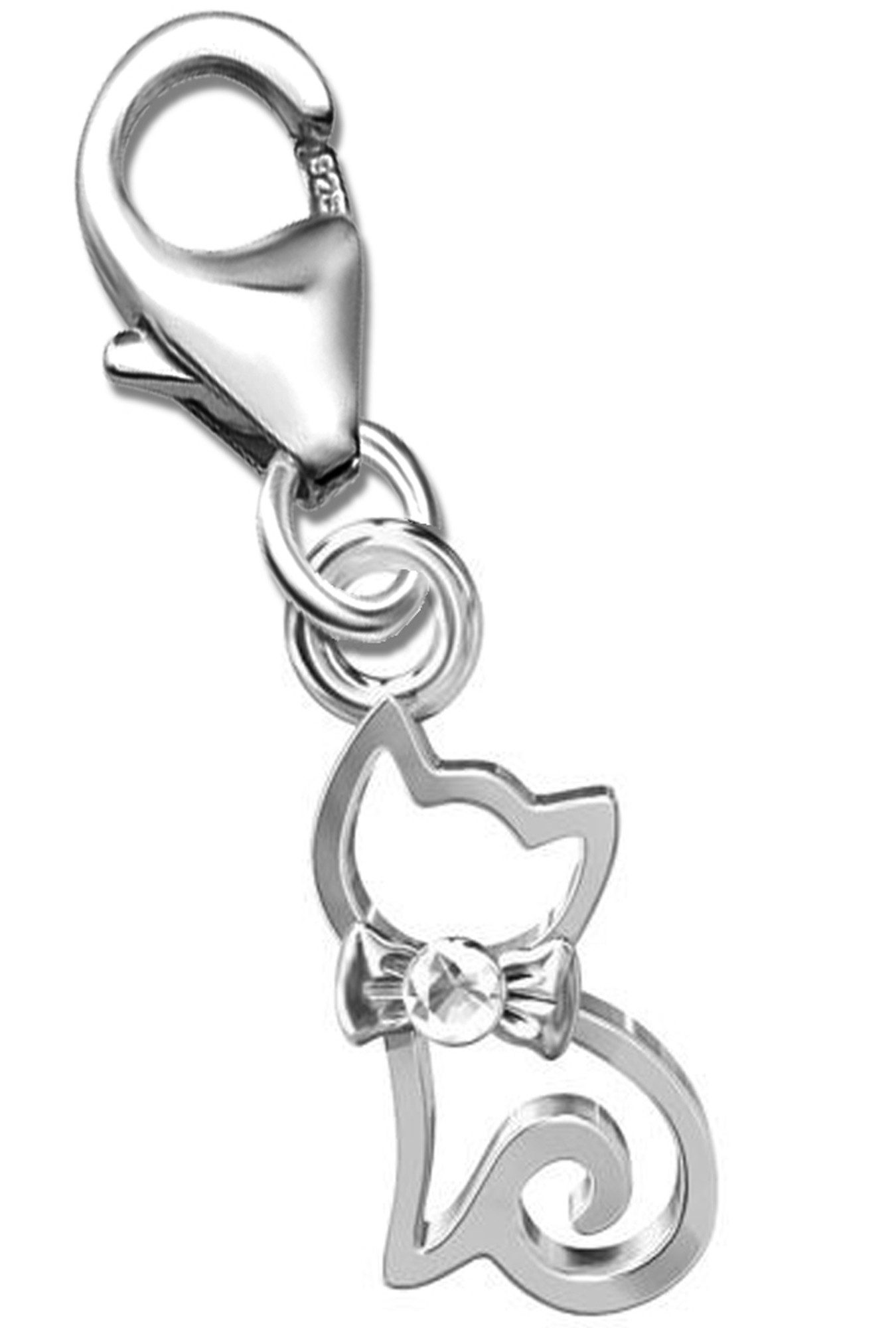 Limana Charm-Einhänger Kleine Charm Katze 925 Silber Karabiner Anhänger für Armband, Charmanhänger Kettenanhänger mit SWAROVSKI® Stein